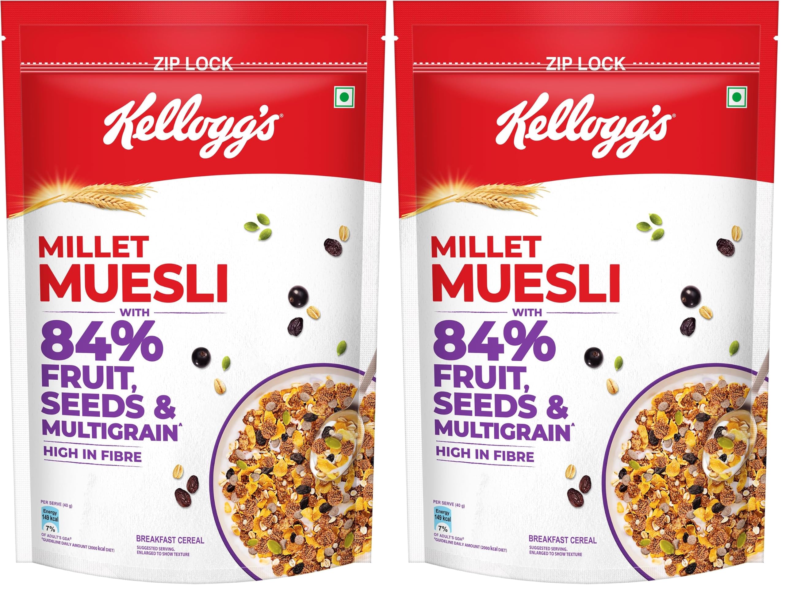 Kellogg's Millet Muesli with 84% Fruit, Seed & Multigrain| Power Breakfast | No Maida No Palm Oil | India's No 1 Muesli | 1000g (Pack of 2)-picture-22
