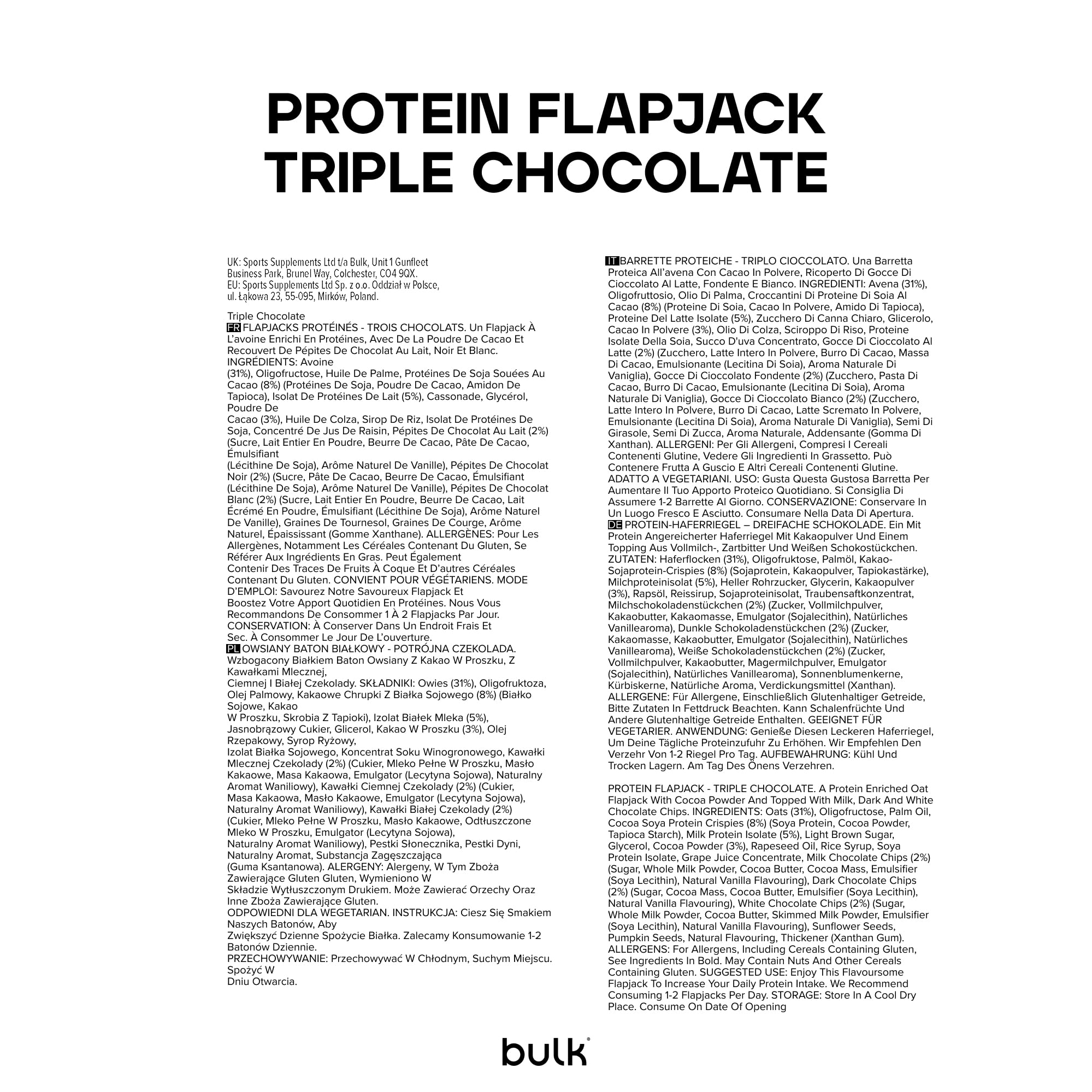 Bulk Protein Flapjack-Riegel | Dreifache Schokolade | 15 g Protein | Weicher, haferreicher Snack | Weiche Textur, praktisch für unterwegs | Bequemer, leckerer Protein-Boost | Box mit 12 Stück