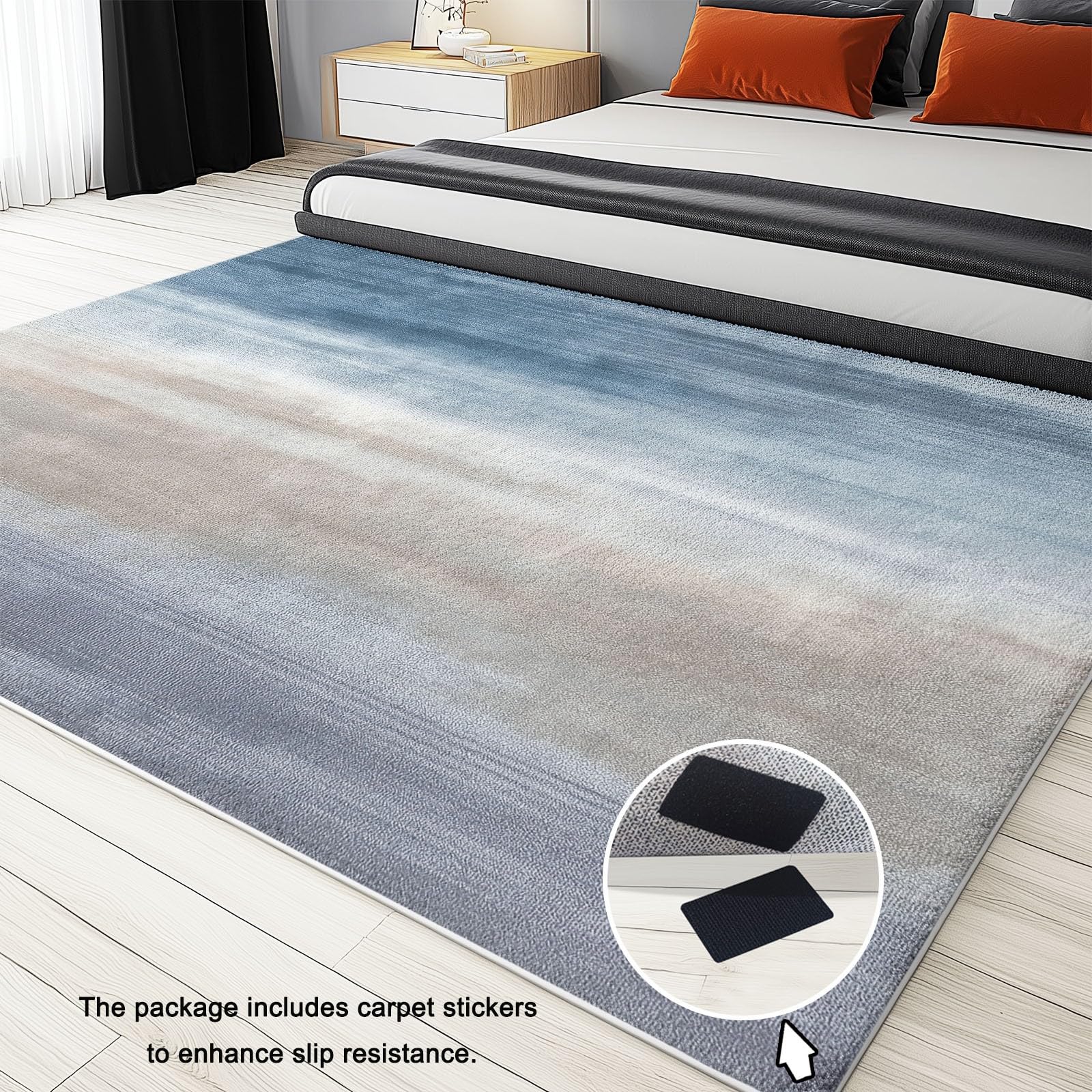 Tapis Salon Lavable en Machine Minimalisme Dégradé Texture 120 x 170 cm Tapis Chambre Pile Courte et Douce Doux Bureau Rectangulaire Intérieur Extérieur Dessous Antidérapant, Bleu Gris