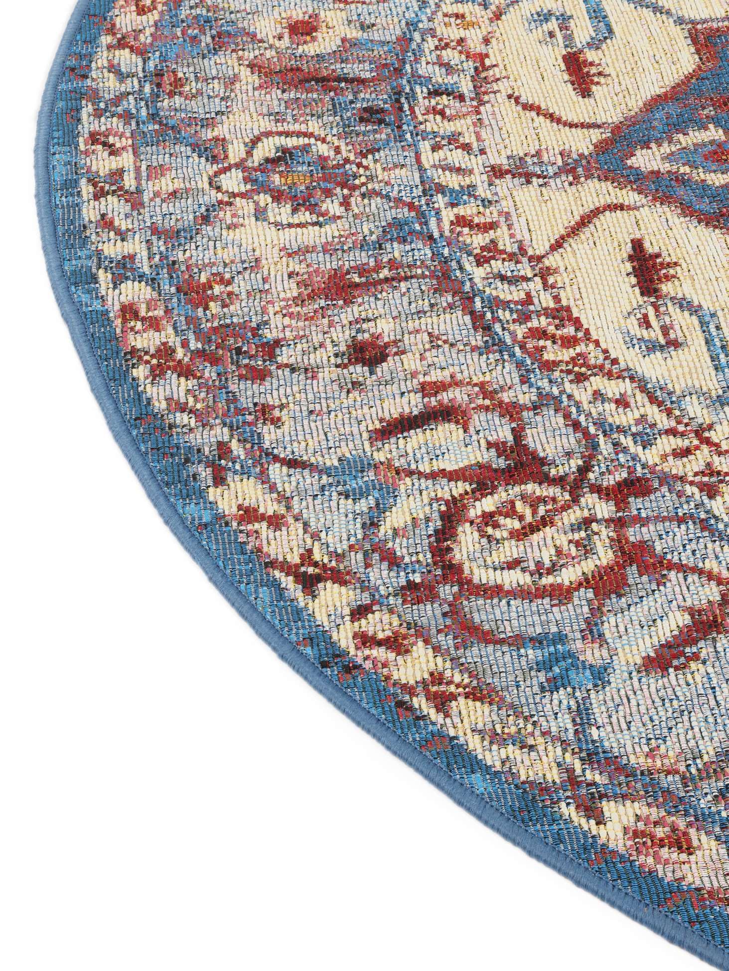 RugVista Amina Alfombra Interior y Exterior, Redondo, Ø 160 cm, Rojo/Azul | Modernas, Pelo corto, Lavado a mano, Oeko-Tex 100, Resistente a los rayos UV, Patio