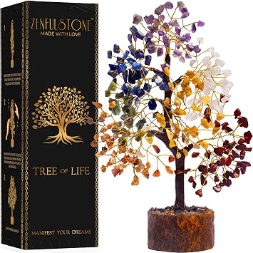 Seven Chakra Tree of Life Healing Crystal Bonsai for Home Decor Handmade Tree for Positive Energy, Good Luck & Prosperity Best Birthday Gift for Women, Mom, Office, Desk, or Living Room Decor