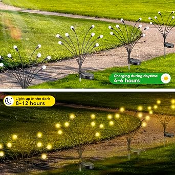 CORATED Su Geçirmez Güneş Bahçe Işıkları Dış Mekan, Yol, Çit, Bahçe Dekorasyonu için Sıcak Beyaz Sallanan Ateşböceği Işıkları (4'lü Paket)' [Enerji Sınıfı B]