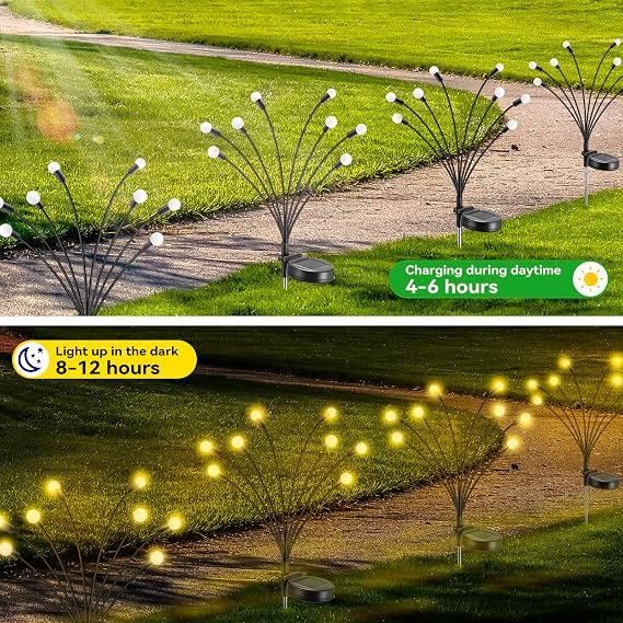 CORATED Su Geçirmez Güneş Bahçe Işıkları Dış Mekan, Yol, Çit, Bahçe Dekorasyonu için Sıcak Beyaz Sallanan Ateşböceği Işıkları (4'lü Paket)' [Enerji Sınıfı B]