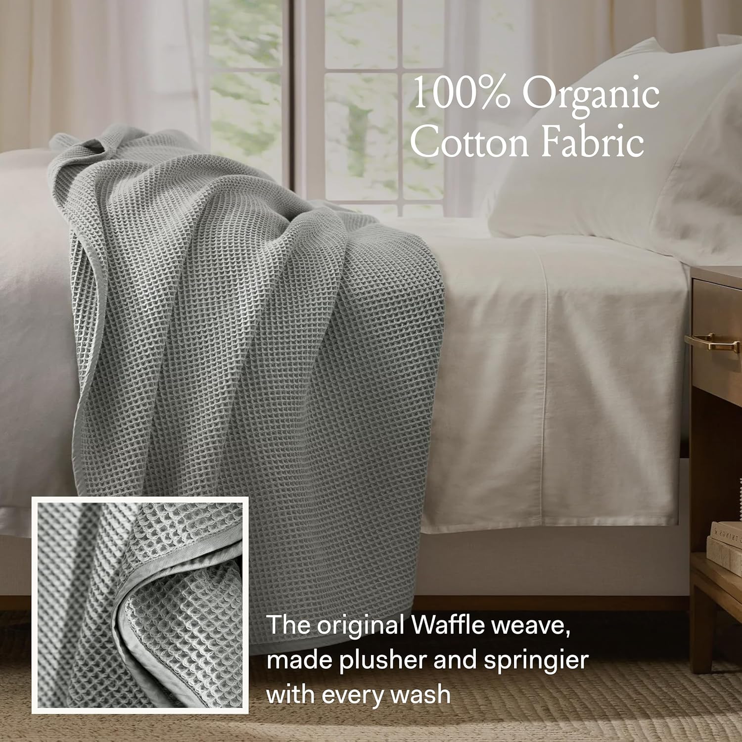 BOLL & BRANCH Waffle Bed Blanket - Twin/Twin XL, Natural - Luxury 100% Organic Cotton - Soft, Lightweight and Breathable - Textured Waffle Weave Design - Image 3