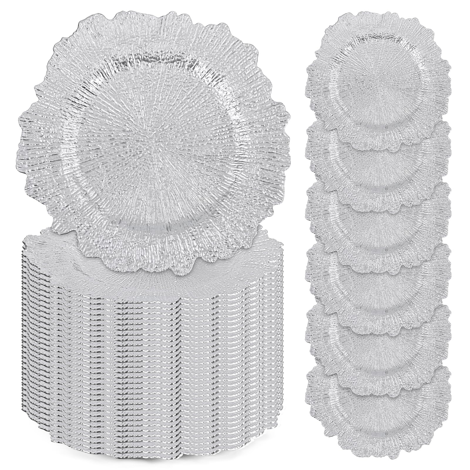 50 Pcs Silver Charger Plates Bulk, 13