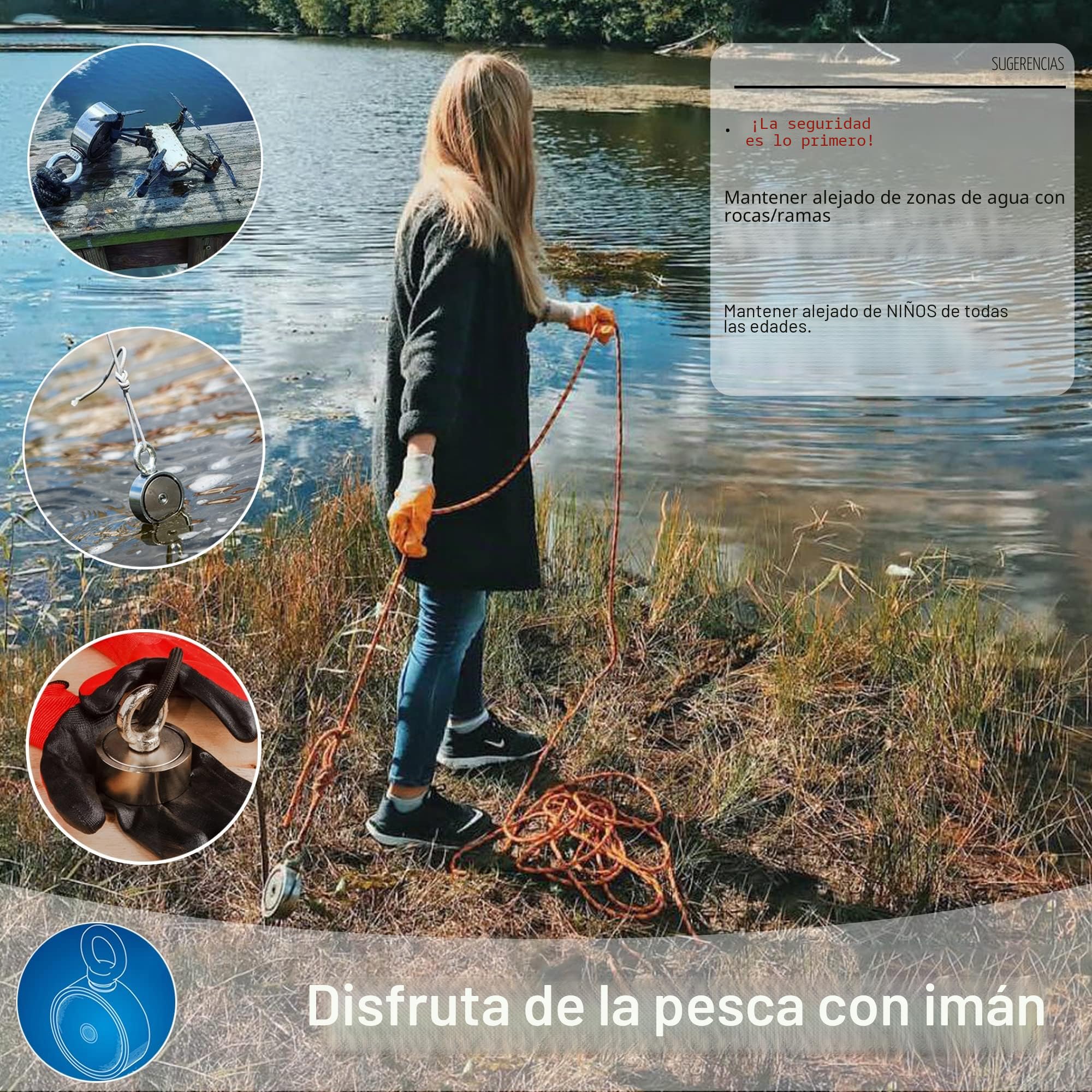 MUTUACTOR Iman de pesca neodimio N52 320 kg con cuerda 20 m para recuperacion magnetica