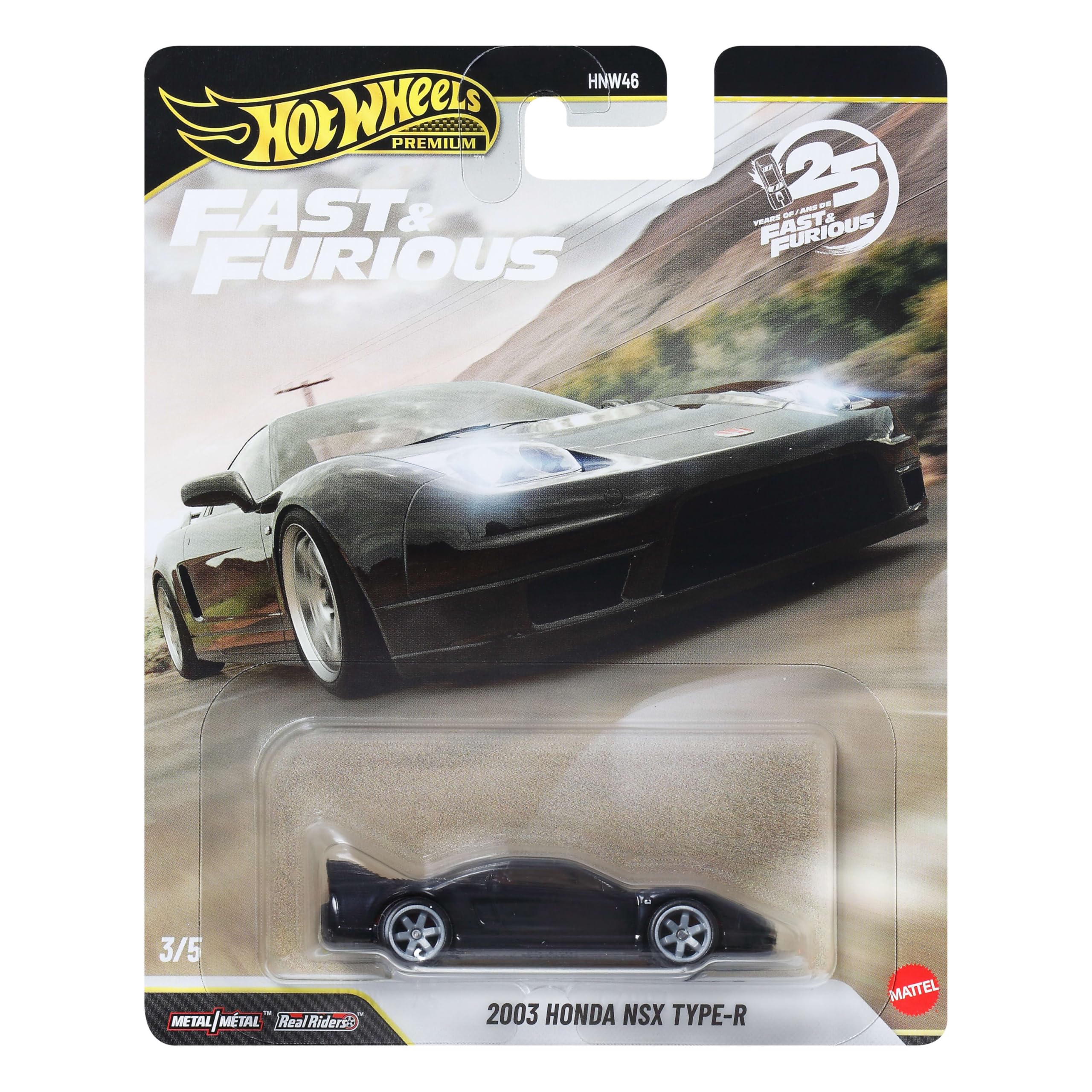 Hot Wheels Cars, Premium Fast & Furious, 2003 Honda NSX Type-R, 1:64 Scale Die-Cast Car for Collectors Inspired by Movie Franchise​​, JHW75