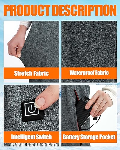 Miniatura 5 de HEATEDTEK Pantalones térmicos para mujer, pantalones térmicos cálidos para mujer, 8 almohadillas térmicas, 3 controles de temperatura (sin batería)