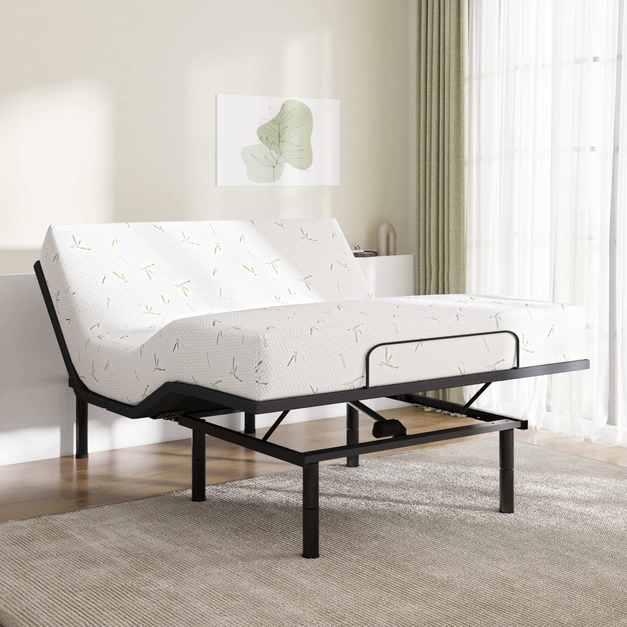 AbyssZen Made in USA 10” Bamboo Memory Foam Mattress with Adjustable Base Set