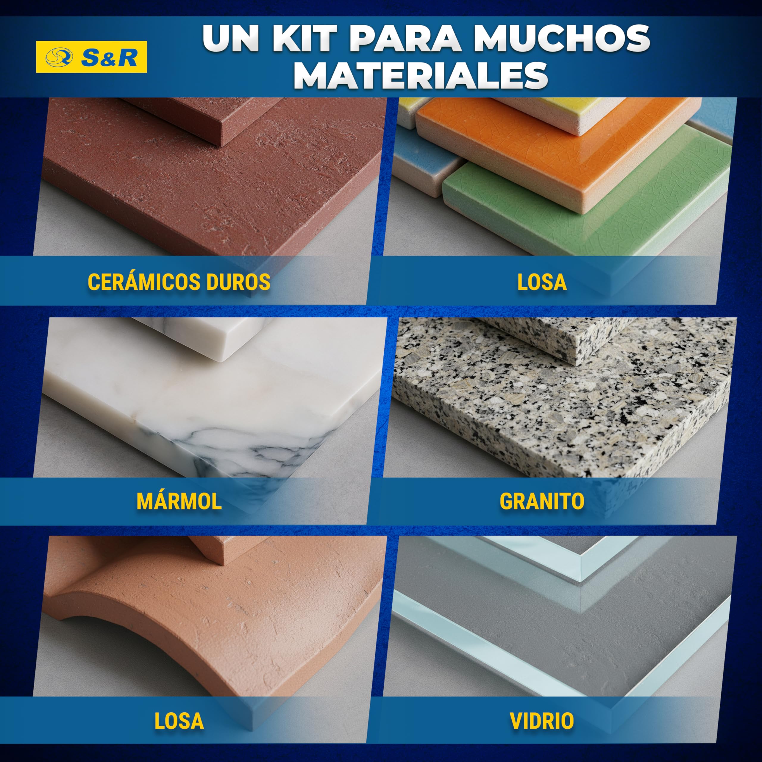 S&R Juego de Broca Azulejos Porcelanico Cerámica dura - Broca 4/5/6/8/10 mm - Broca para Porcelanico Azulejos Céramica Mármol Granito Vidrio. Brocas de Vástago hexagonal de 1/4