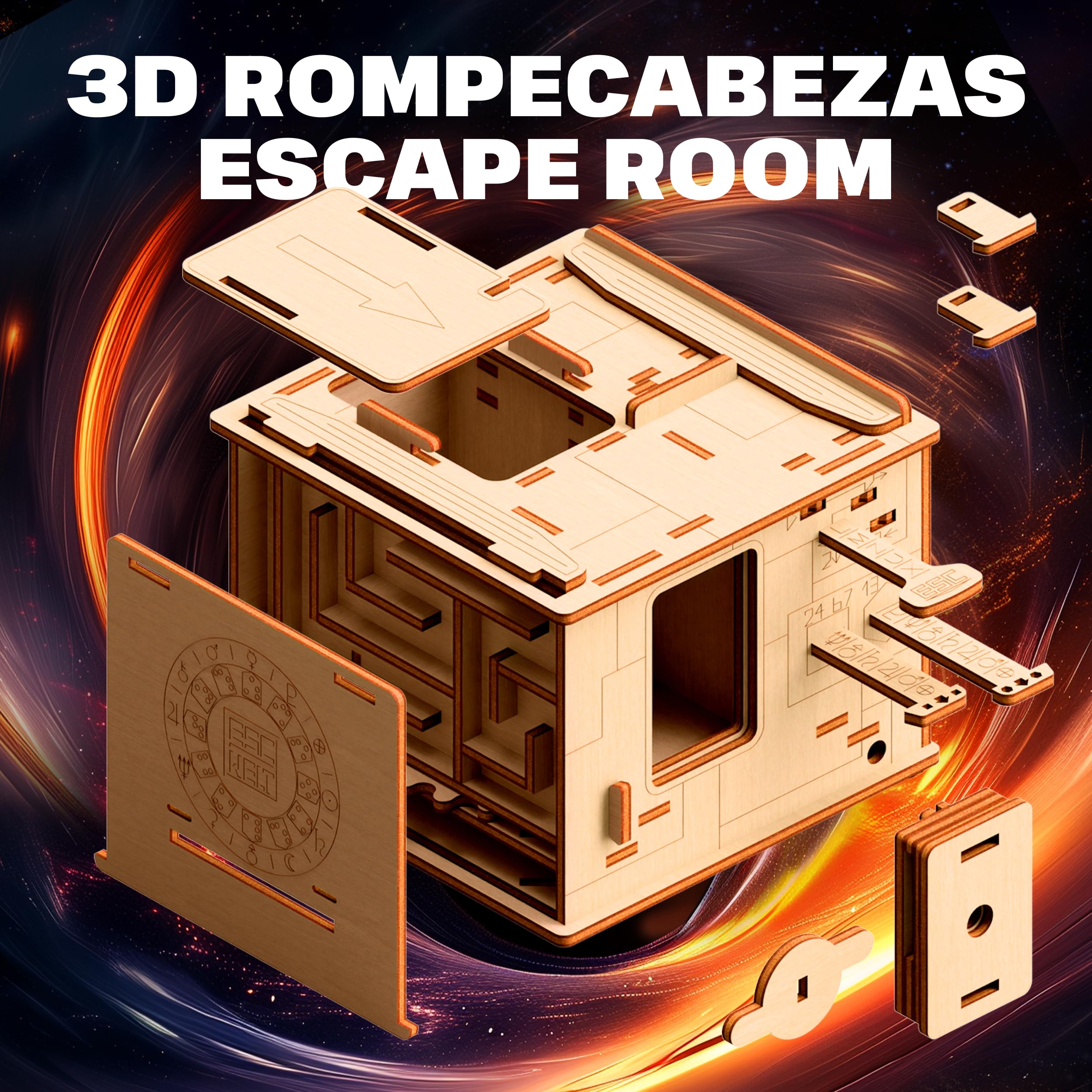 ESC WELT Juego de Rompecabezas 3D Space Box - Caja de Rompecabezas de Madera 3 en 1 - Juego Rompecabezas de Acertijos - Puzle para Niños y Adultos adivinanzas - Pascua Juego Mental de Escape Room