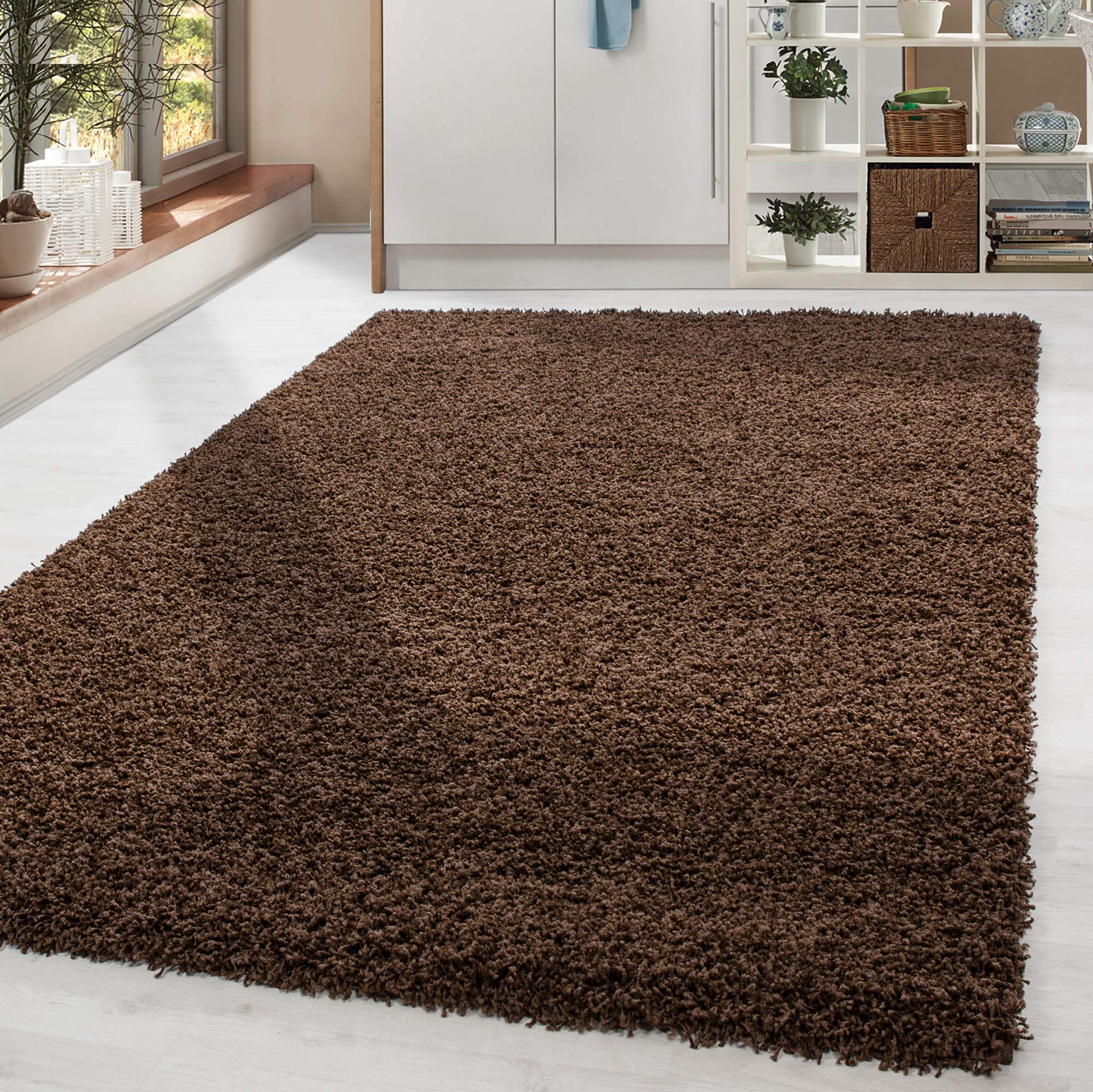 HomebyHome Shaggy Teppich Läufer Flur 80 x 150 cm - Shaggy Teppich Hochflor Braun Extra Weich und Flauschig - Bettvorleger Teppiche für Schlafzimmer - Waschbarer Küchenläufer - Carpet, Halı, Kilim