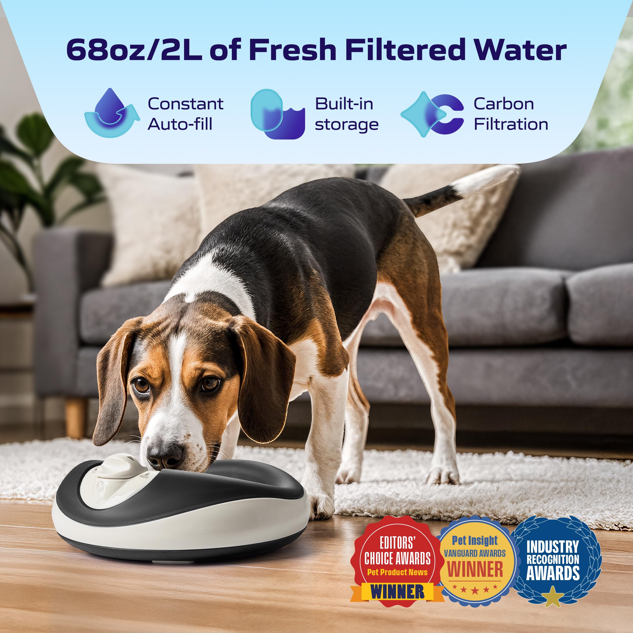 Torus Pet Mini gefilterter Wassernapf (Holzkohle) – 1 Liter – Napf für Zuhause und unterwegs – Autofill – tragbar – antimikrobiell – BPA-frei – Katze – Kleiner Hund