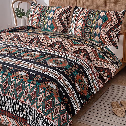 NINENINE Juego de ropa de cama estilo bohemio con 1 edredón y 2 fundas de almohada