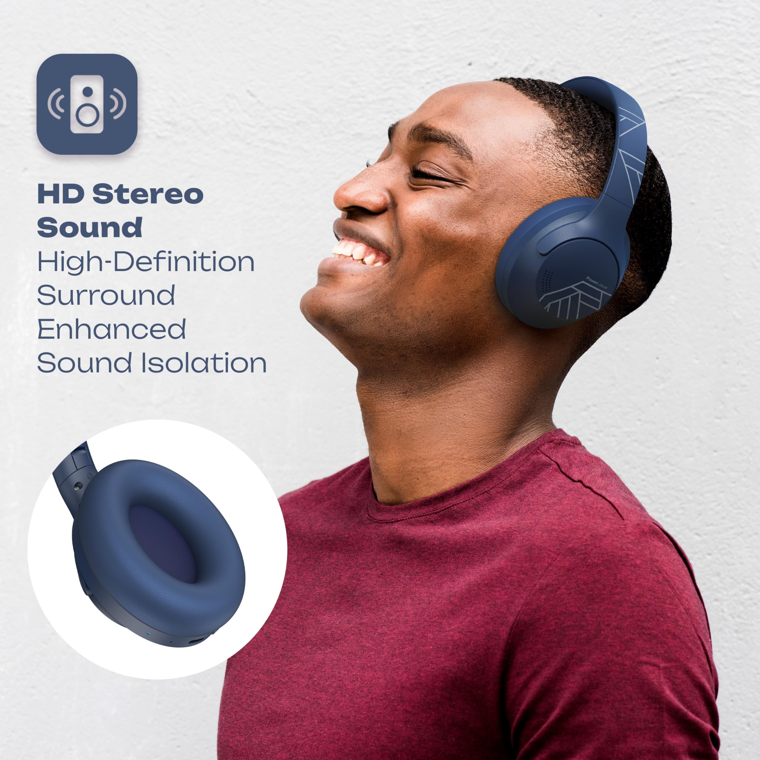 PowerLocus Auriculares Inalámbricos Bluetooth, 50 Horas de Reproducción, 4EQ Modos, Auriculares Inalámbricos Diadema Hi-Fi Sonido Estéreo, Audifonos Bluetooth con Micrófono, Plegables para Móviles/PC