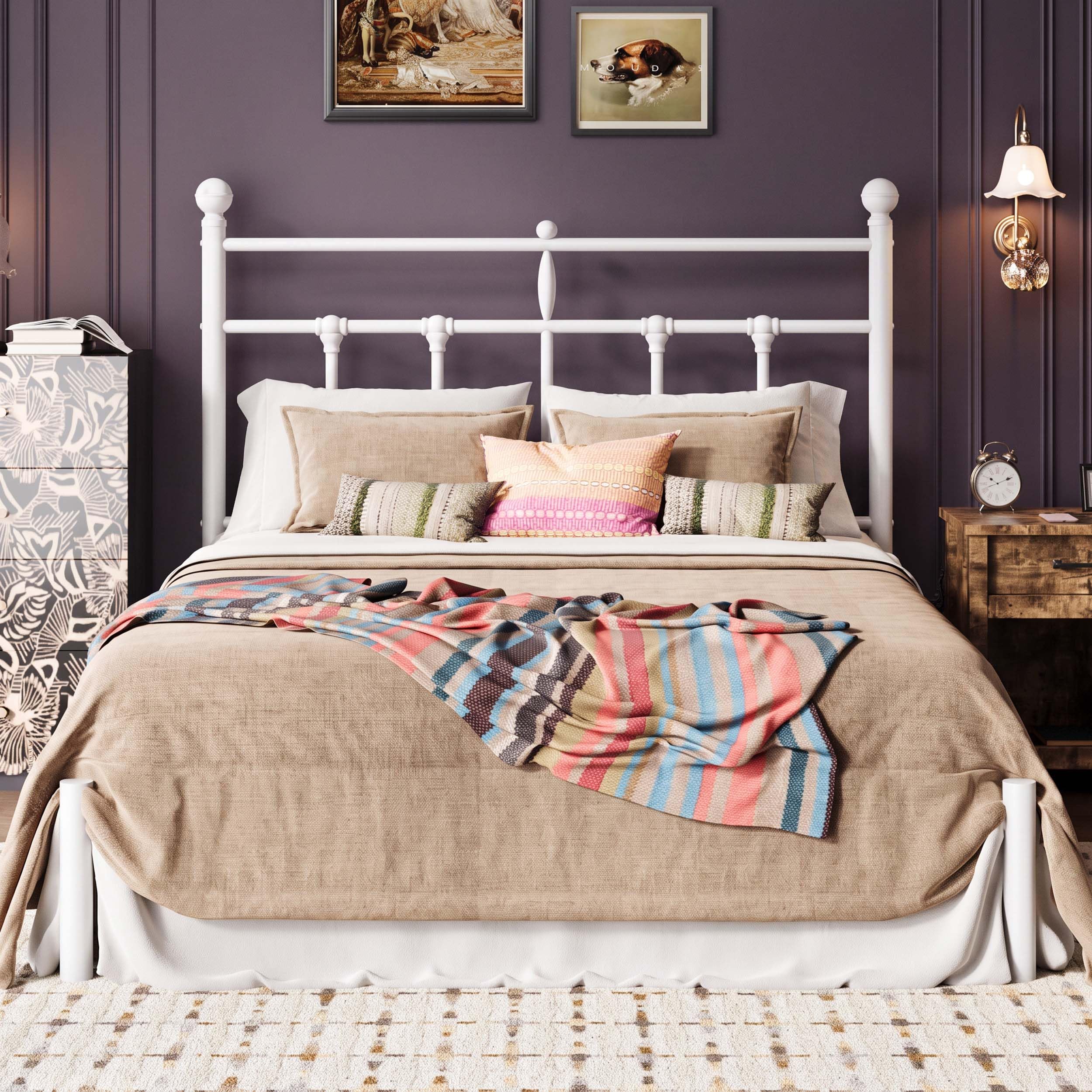 SHA CERLIN Queen Size Metal Platform Bed Frame with Victorian Vintage Headboard/Under Bed Storage/No Box Spring Needed/Easy Assembly/Noise Free/Mattress Foundation/White