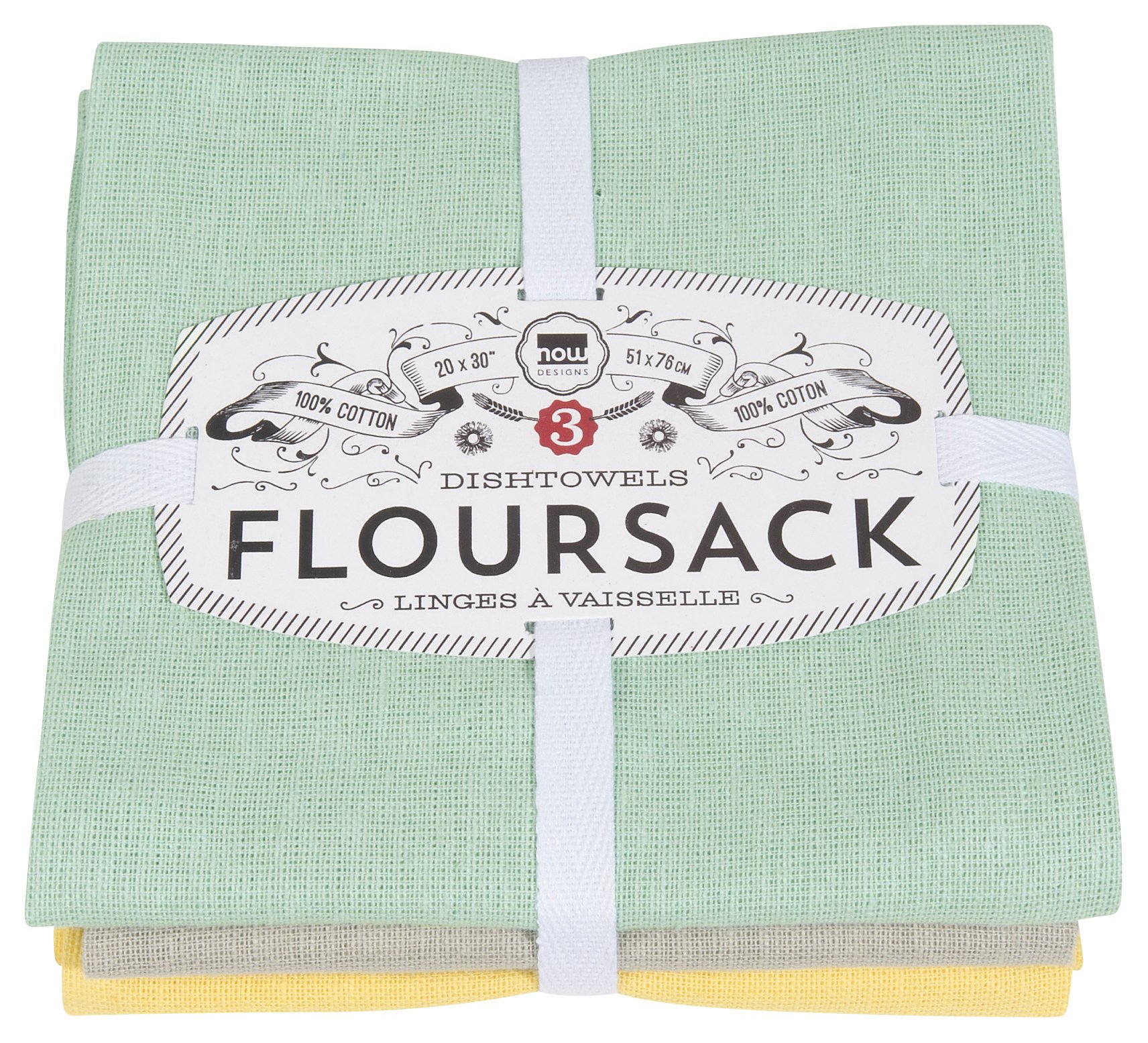 Now Designs Floursack Kitchen Dish Towels Jade/Moonstruck/Zest 20 x 30in, Set of 3
