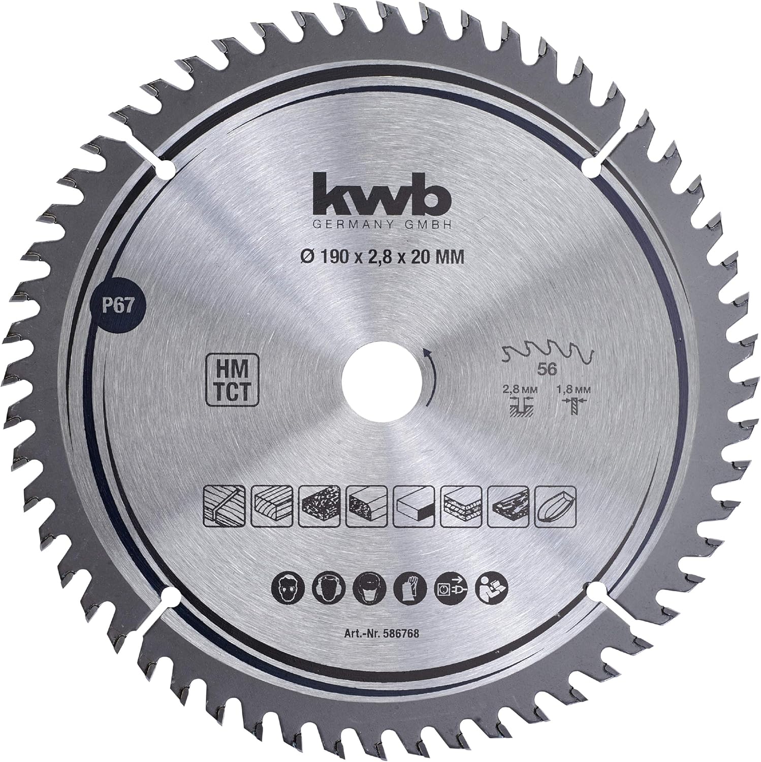 kwb 586768 Precision Carpenter's Circular Saw Blade, Wood/Hardwood Saw Blade, 190 x 20 mm, Fine Cut, High Number, 56 Teeth Z-56 kwb 586768 Precision Carpenter's Circular Saw Blade, Wood/Hardwood Saw Blade, 190 x 20 mm, Fine Cut, High Number, 56 Teeth Z-56