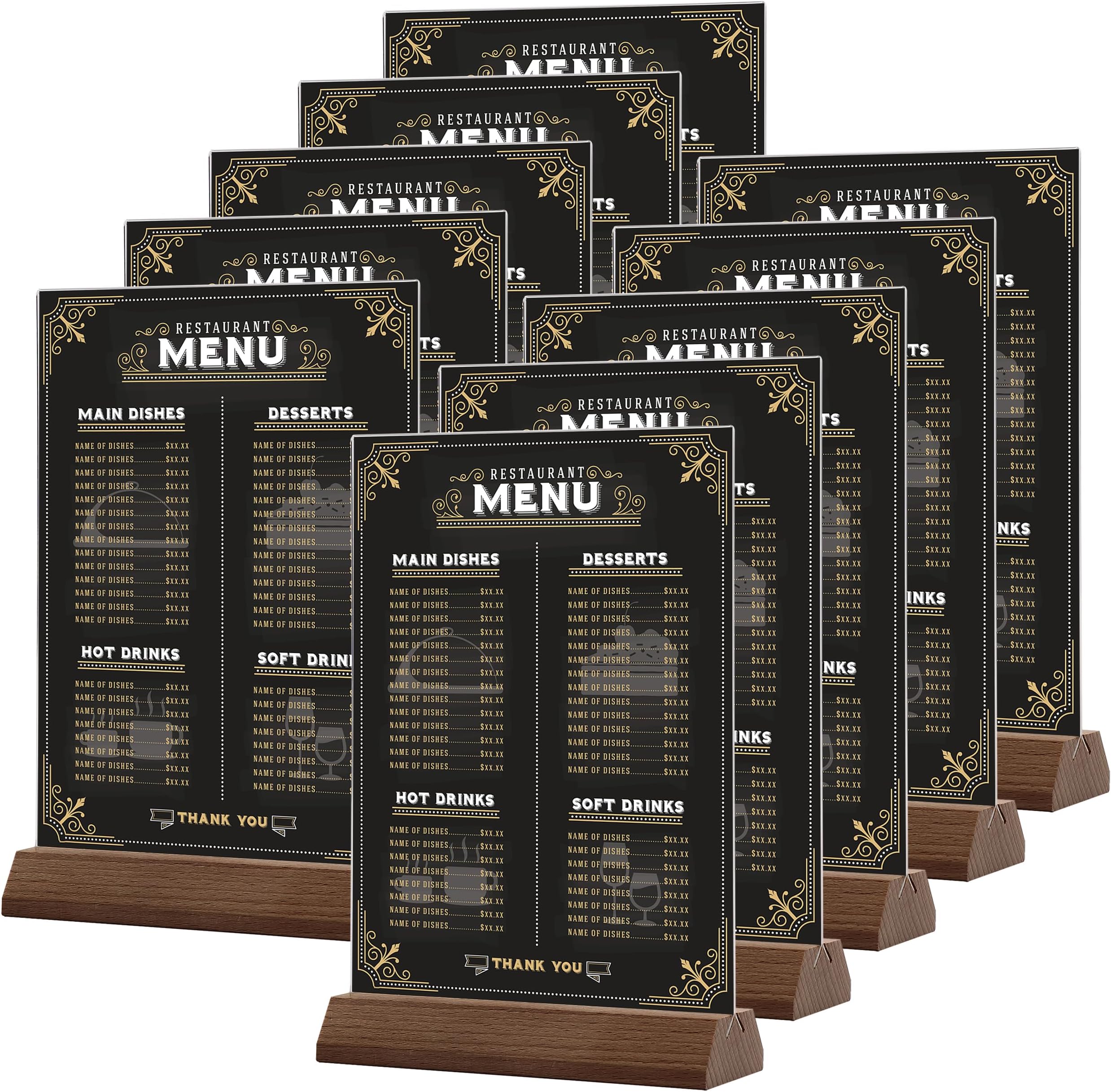 – A5 Acrylic Sign Holders (10 Pack) A5 Wooden Base Table Stands Acrylic Menu Holders for Tables, A5 Vertical Display Stand Up Poster Holder for Office Document, Restaurants menus, Hotel