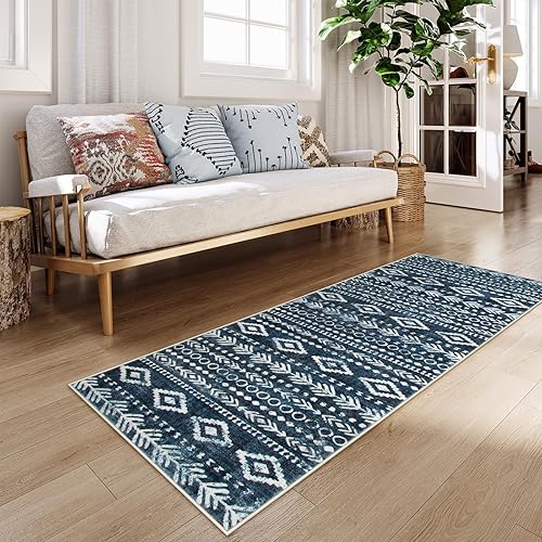 Miniatura 191 de Lahome Alfombras de cocina antideslizantes, lavables para entrada, estilo bohemio, blanco y negro, 2 x 3, alfombra de baño ultrafina con estampado