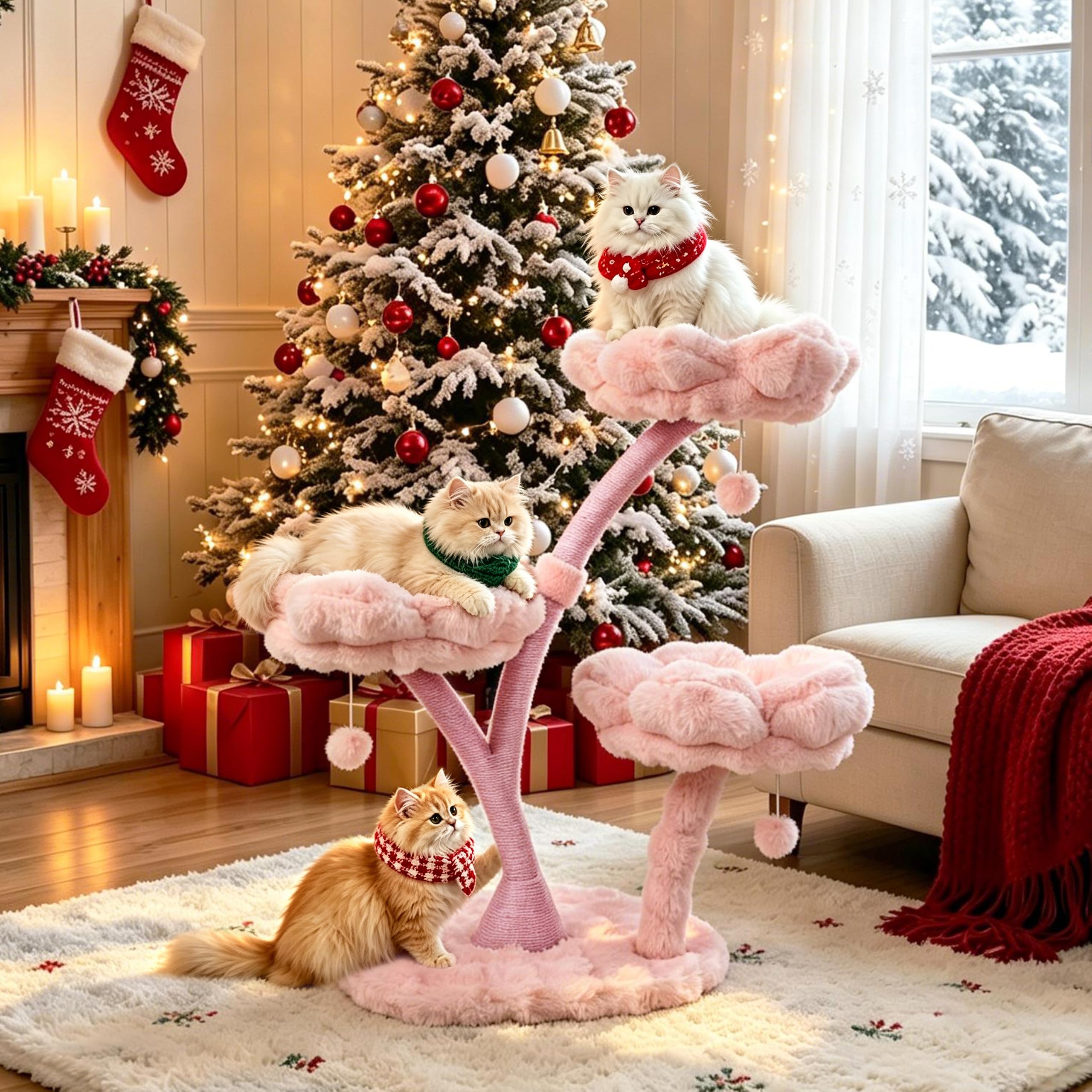 BingoPaw Estetico Albero Tiragraffi per Gatti Alto 105cm Carino Rosa