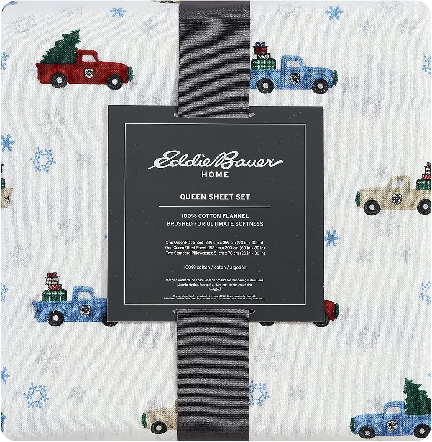 Eddie Bauer - Queen Sheets, Cotton Flannel Bedding Set, Brushed for Extra Softness, Cozy Home Decor (Winter Outing, Queen)