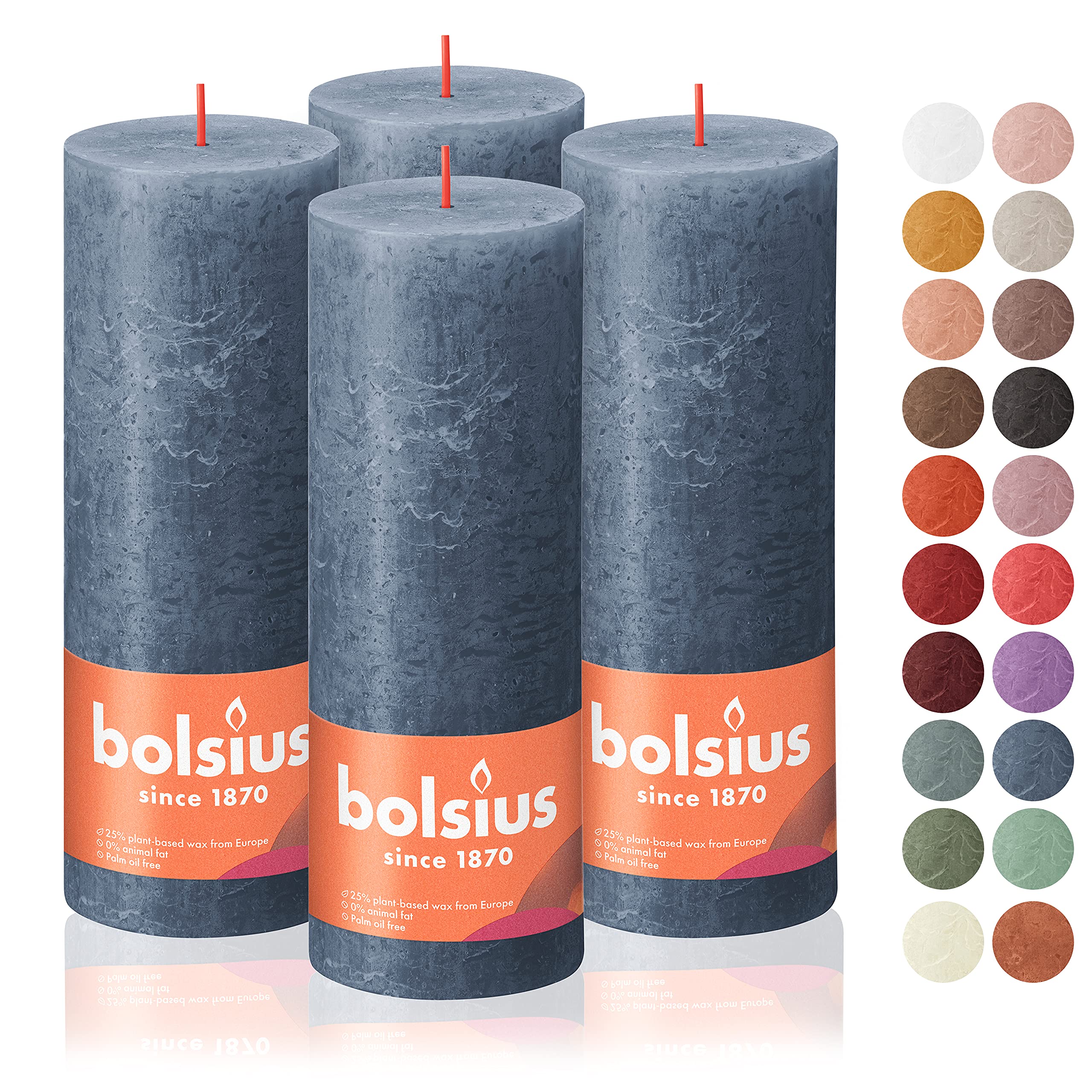 BOLSIUS 4 Pack Twilight Blue Rustic Pillar Candles - 2.75 X 7.5 Inches - Premium European Quality - Includes Natural Plant-Based Wax - Unscented Dripless Smokeless 85 Hour Large Party Candles