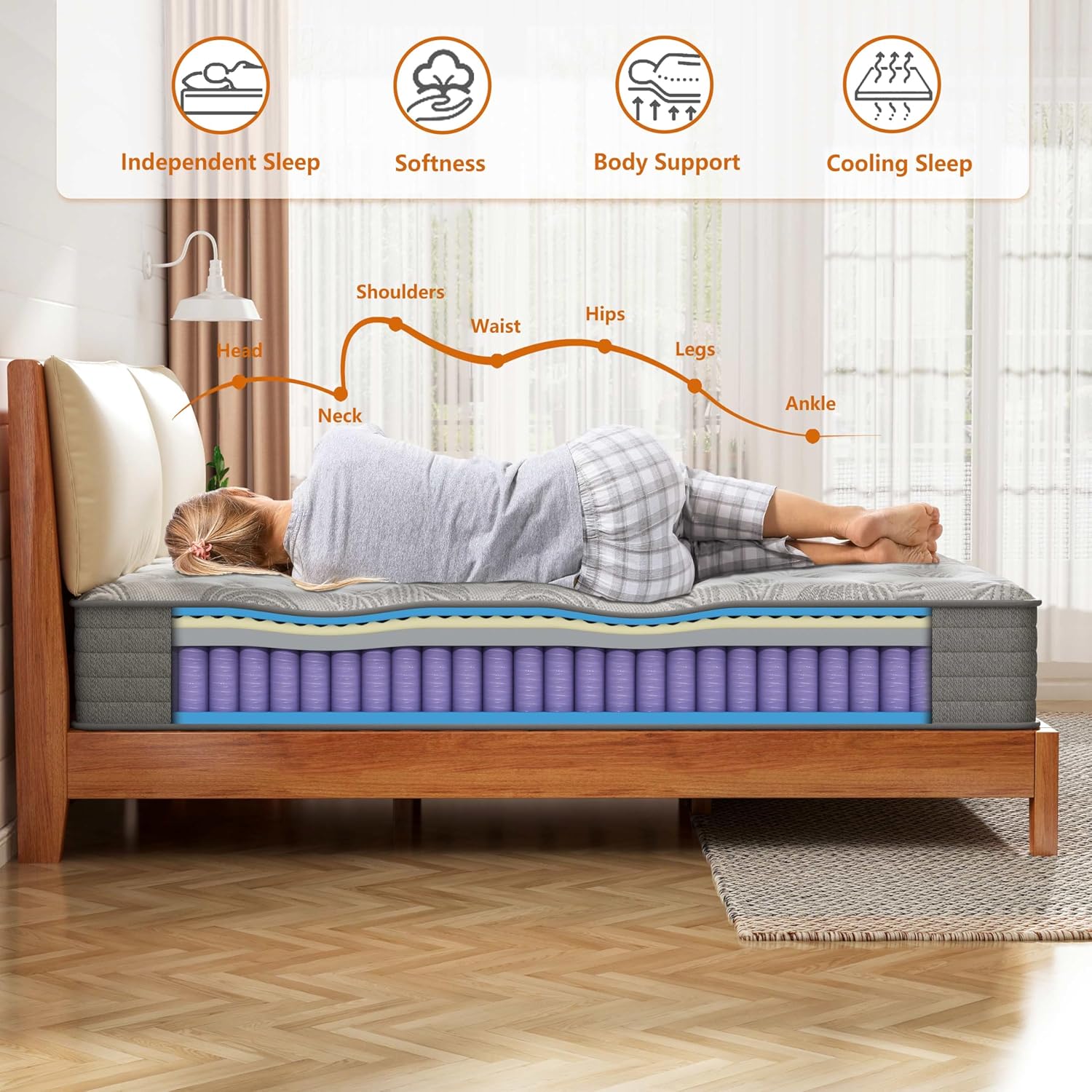 Single Size Mattress 3FT, 10 Inch Gel Infused Single Mattress with Individual Pocket Springs for Ultimate Support & Pressure Relief, Medium Firm Mattress in a Box 90x190x25 cm image 5