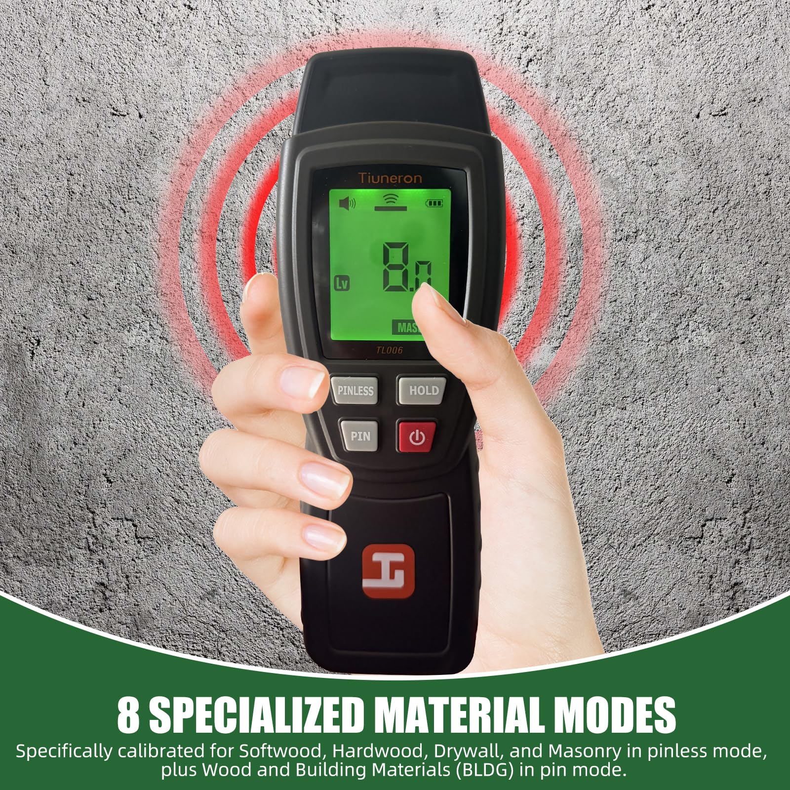 Dual Mode Moisture Meter for Wood and Building Materials, Pin & Pinless 2-in-1 Moisture Detector with Backlight & Buzzer, Digital Water Leak Tester for Hardwood, Softwood, Drywall & Masonry — Amazon image 4