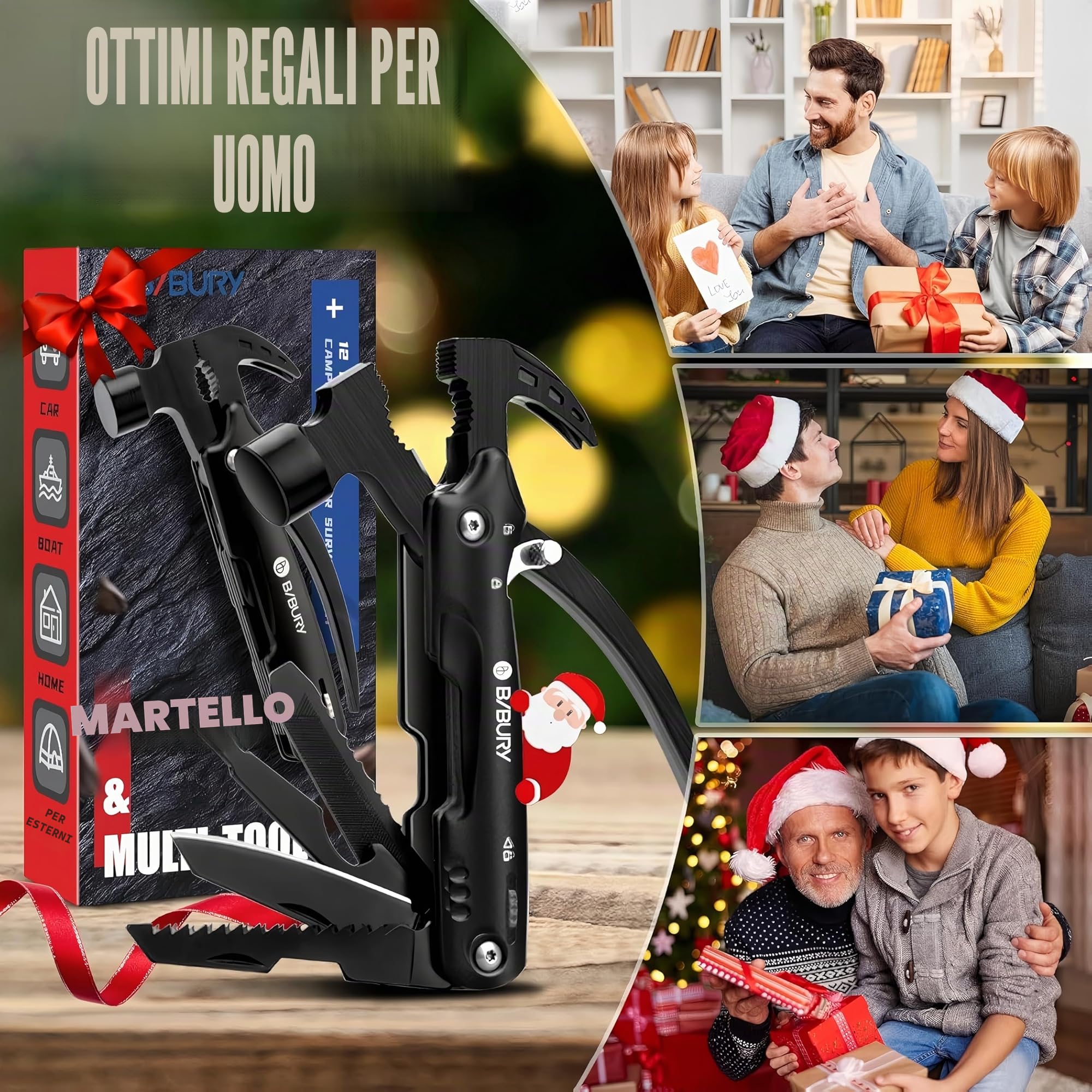 BIBURY Idee Regalo Uomo Compleanno, Pinza Multiuso, Multitool Gadget Utili, Idee Regalo Natale Uomo, Regali Natale, Campeggio Accessori, Regali Anniversario per Lui, Regalo Festa del Papà