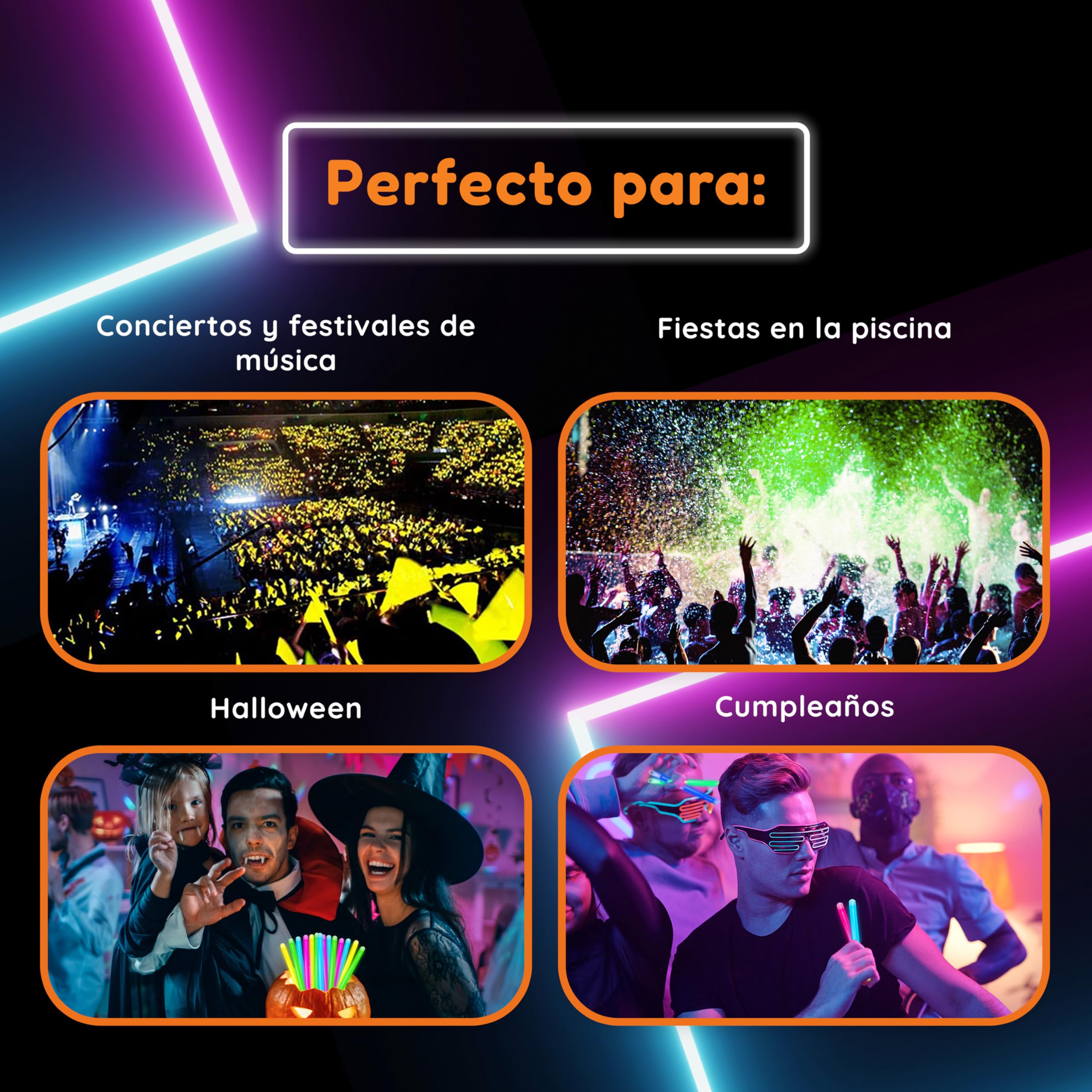 Glow Fever 8” (20.3cm) Barras Luminosas Fluorescentes - 1200 Uds Glow Sticks Bulk - Pulsera Luminosa Multicolor para Cumpleaños, Halloween y Boda - Accesorio de Fiesta