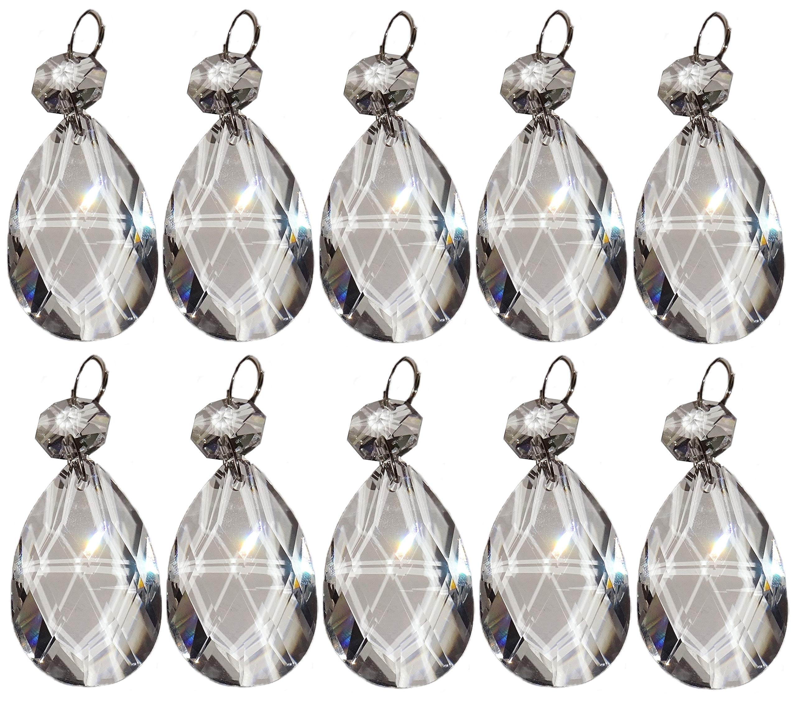 10 x Clear Chandelier Drops Transparent Droplets Cut Glass Crystals Beads Christmas Tree Ornaments Vintage Wedding Wishing Decorations Prisms Antique Light Spare Parts Crafts (50mm Oval)