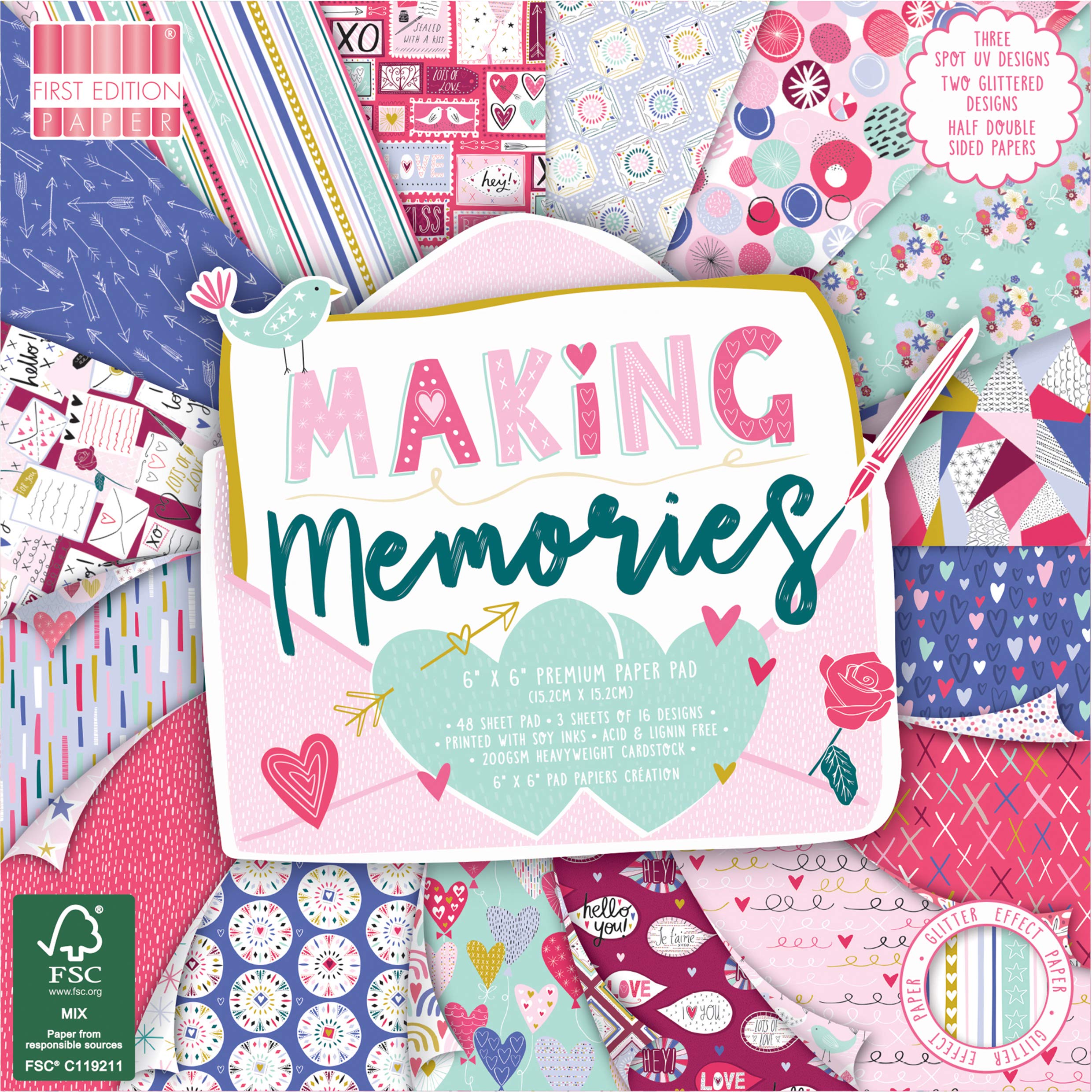 First Edition (64 Sheet Pad, 200Gsm Heavyweight Cardstock, Acid & Lignin Free, Soy Inks, Fsc) Fepad211 | Making Memories Premium Paper Pad 6" X 6" | 64 Sheet Pad | 200Gsm Heavyweight Cardstock | Acid & Lignin Free, Soy Inks | Fsc | For Card Making, Scrapbooking, Home Décor & Papercraft