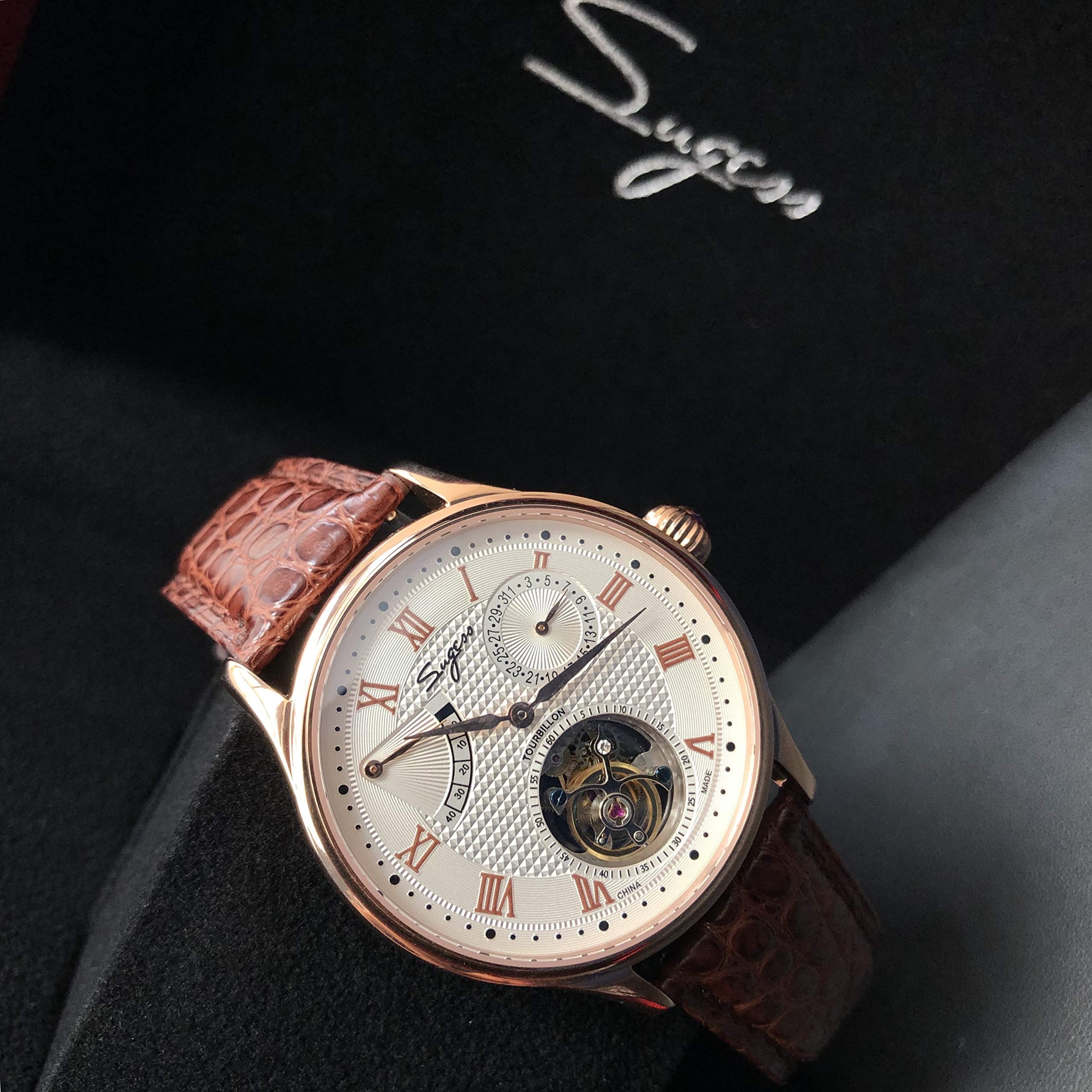 SU8001GW Tourbillon Master Seagull ST8001 Uhrwerk Saphirglas Herren mechanische Armbanduhr 1963