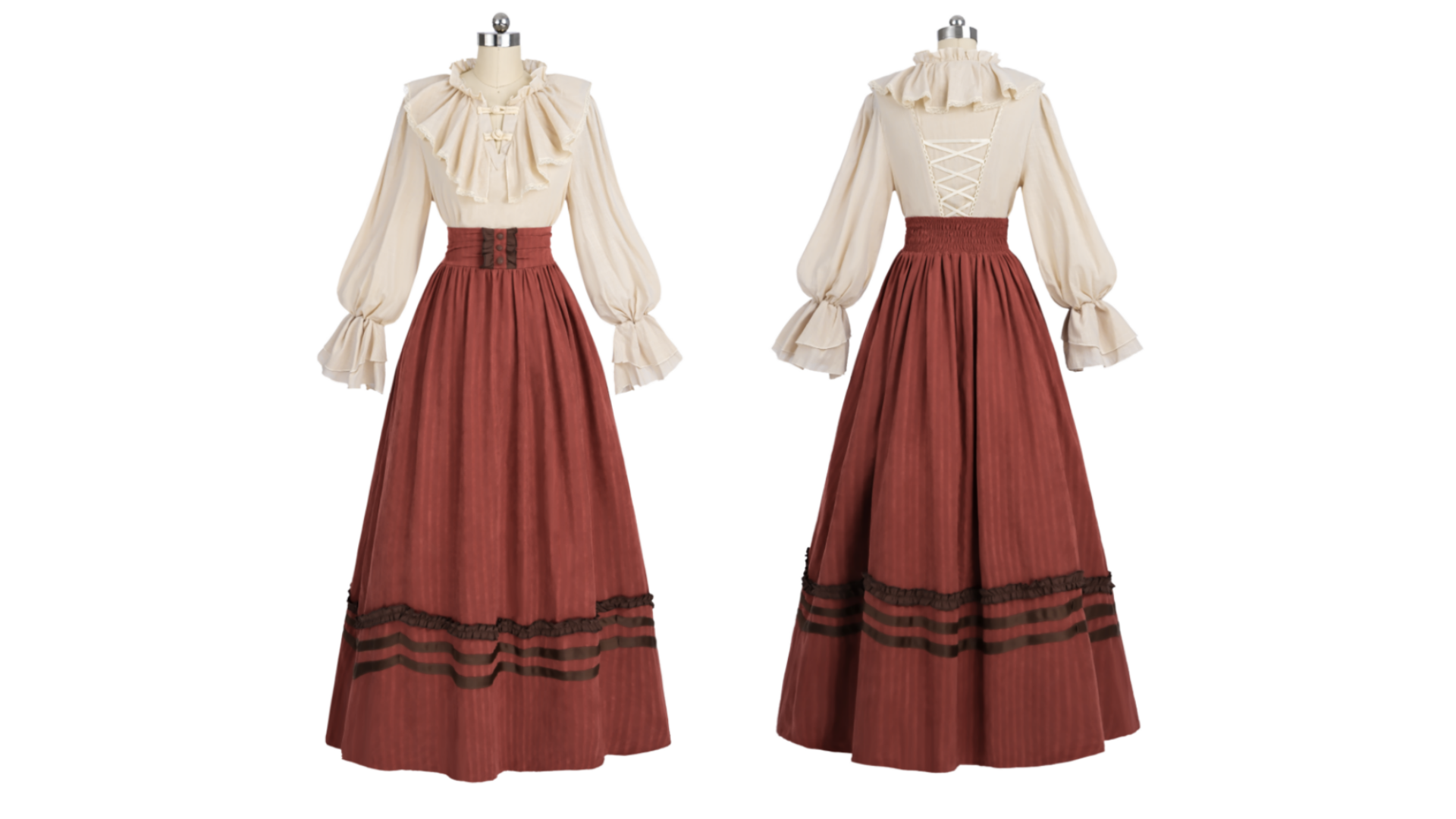 Nuoqi Victorian Dress for Women 1800s Edwardian Costume 2-Piece Renaissance Blouse Skirt Ball Gowns Red S : Clothing, Shoes & Jewelry