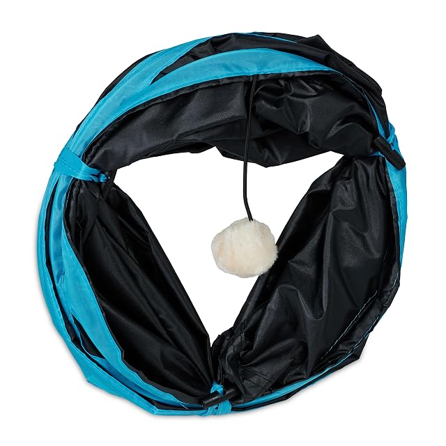 Foto 6 de 8 de Relaxdays Túnel para Gatos Plegable, 88 x 25 cm, Tubo para Gatitos con Juguetes y Bolsa, Interactivo, Negro