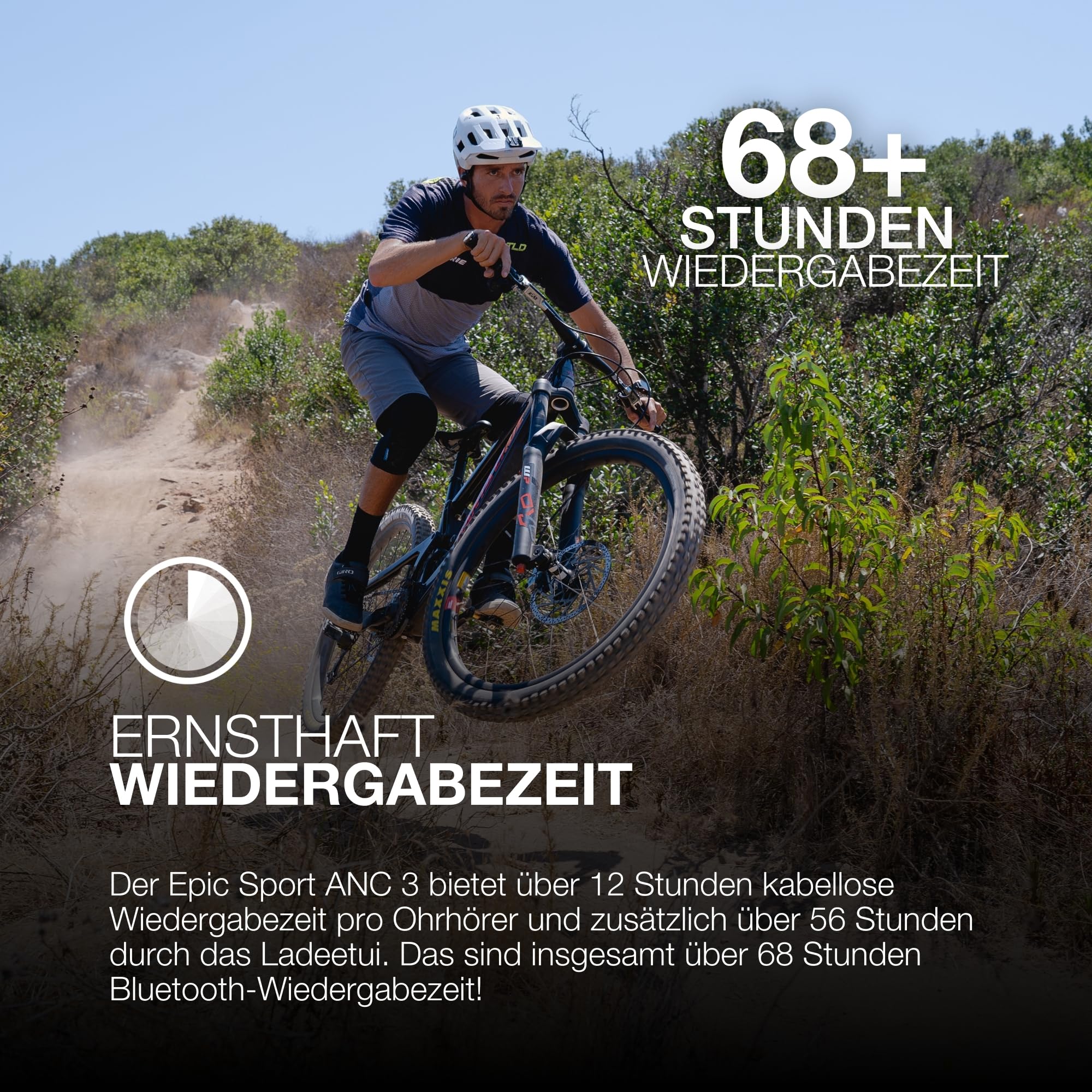 JLab Epic Air Sport Gen 3 ANC Kopfhörer In Ear - Bluetooth 68+ Std. | Sportkopfhörer, Noise Cancelling True Wireless kabellos mit Bügel, IP66-schweißresistent, USB-C-Ladebox