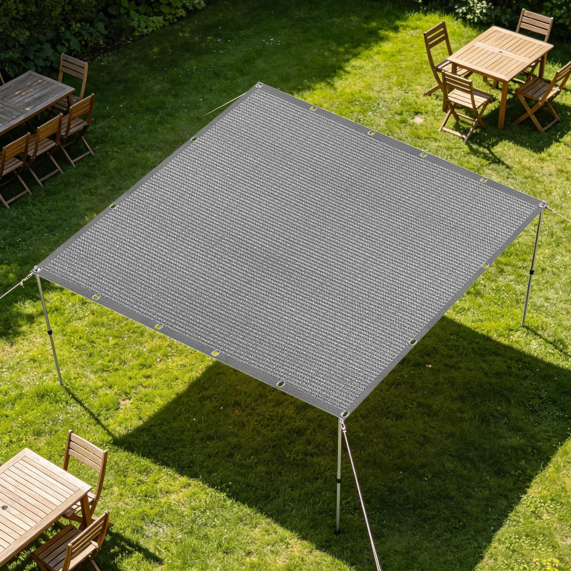 Voile d'ombrage 8x9 m vent et perméable gris clair pour pergola et terrasse