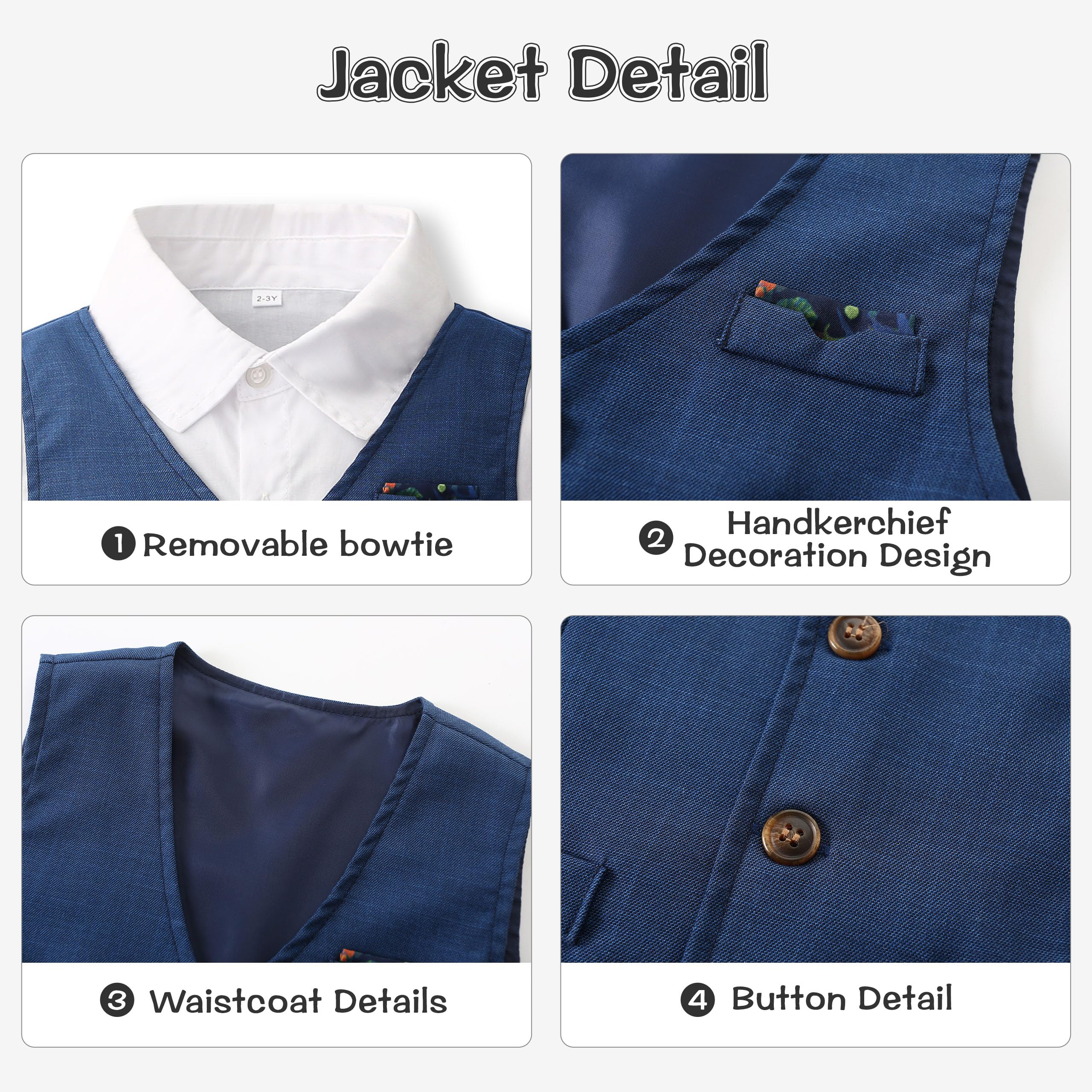 Volunboy Trajes para Bebé Niños de Boda Ceremonia, Verano Conjunto de Chaleco, Camisa, Pajarita, Shorts 4 Piezas