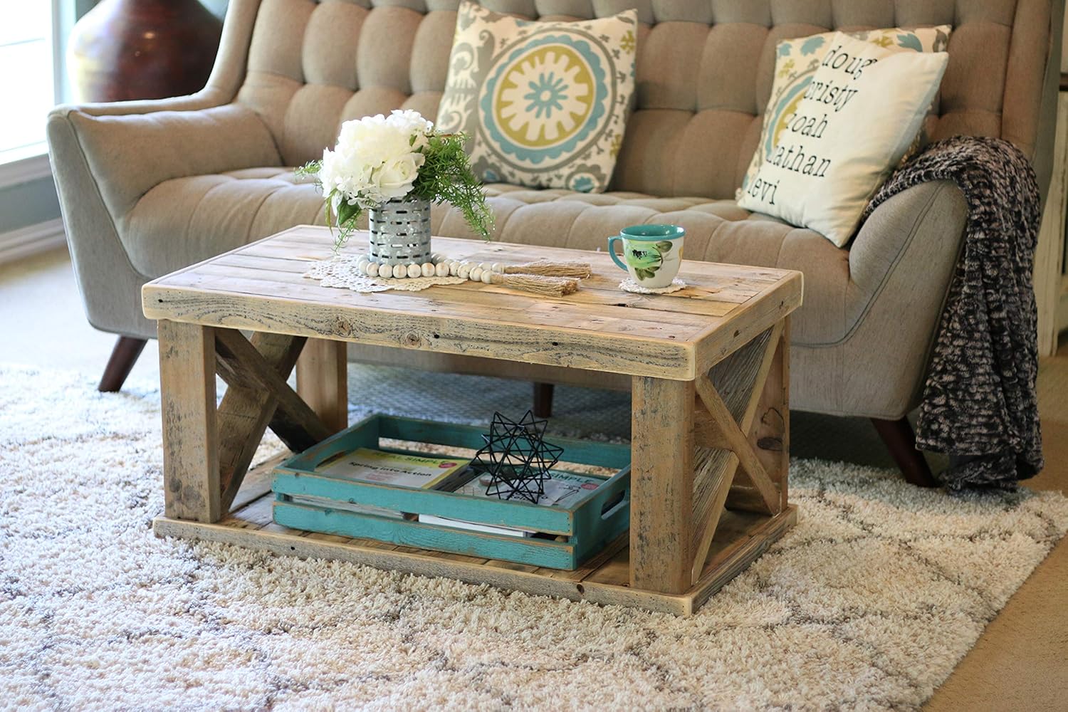 Doug and Cristy Designs Natural Wooden X Leg Coffee Table