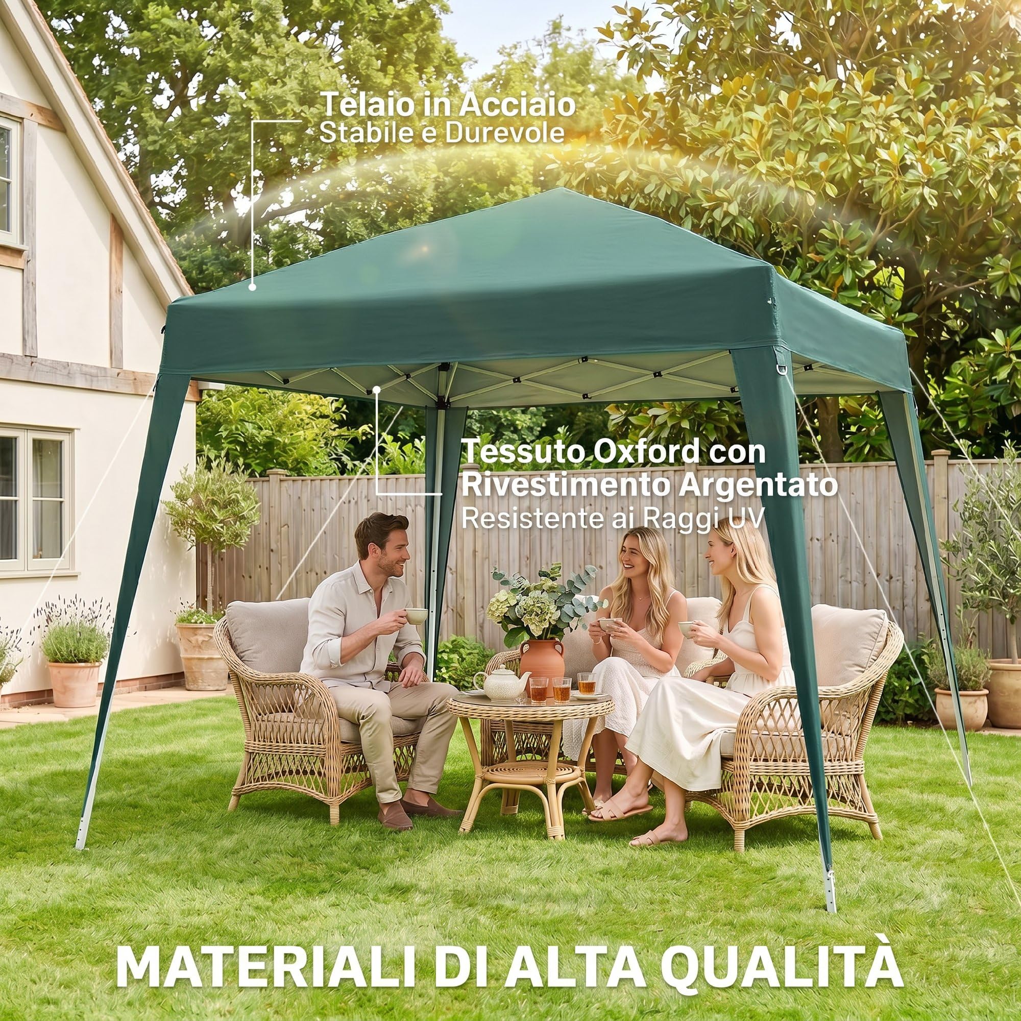 Outsunny Gazebo Pieghevole da Giardino 2.4x2.4m Struttura in Acciaio Verde