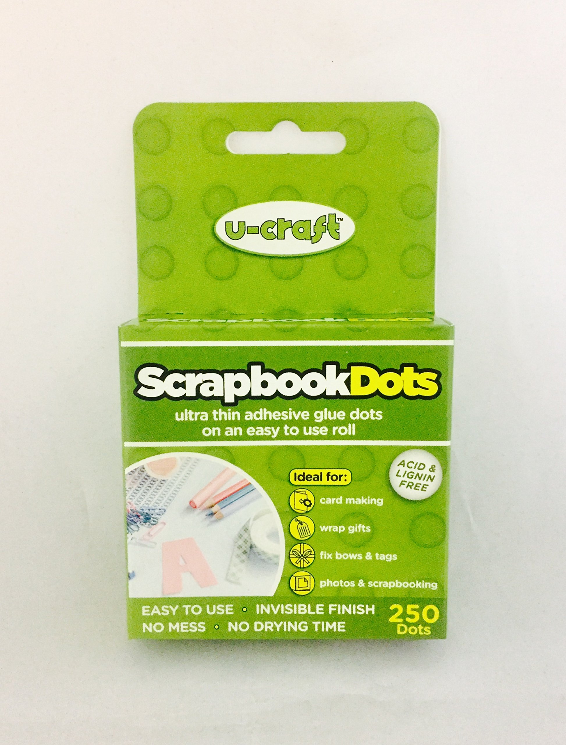 2 x U-Craft 10mm Flat Scrapbook Glue Adhesive Permanent Dots 250 per roll 201059