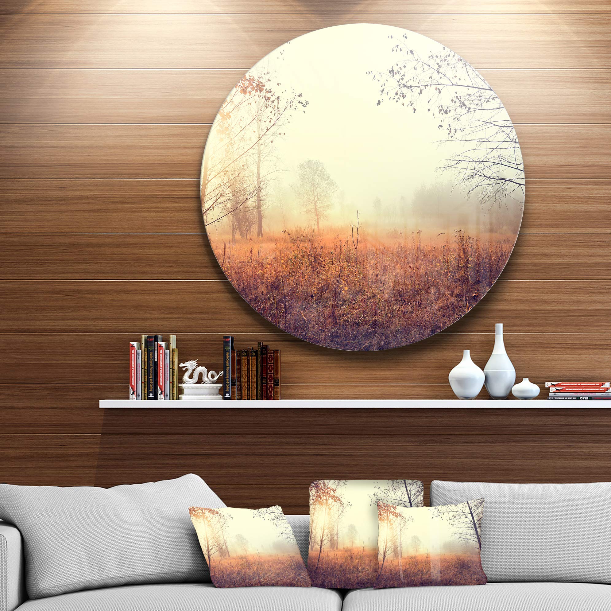 Designart MT10783 C23 Charming Rural Field in Morning Round