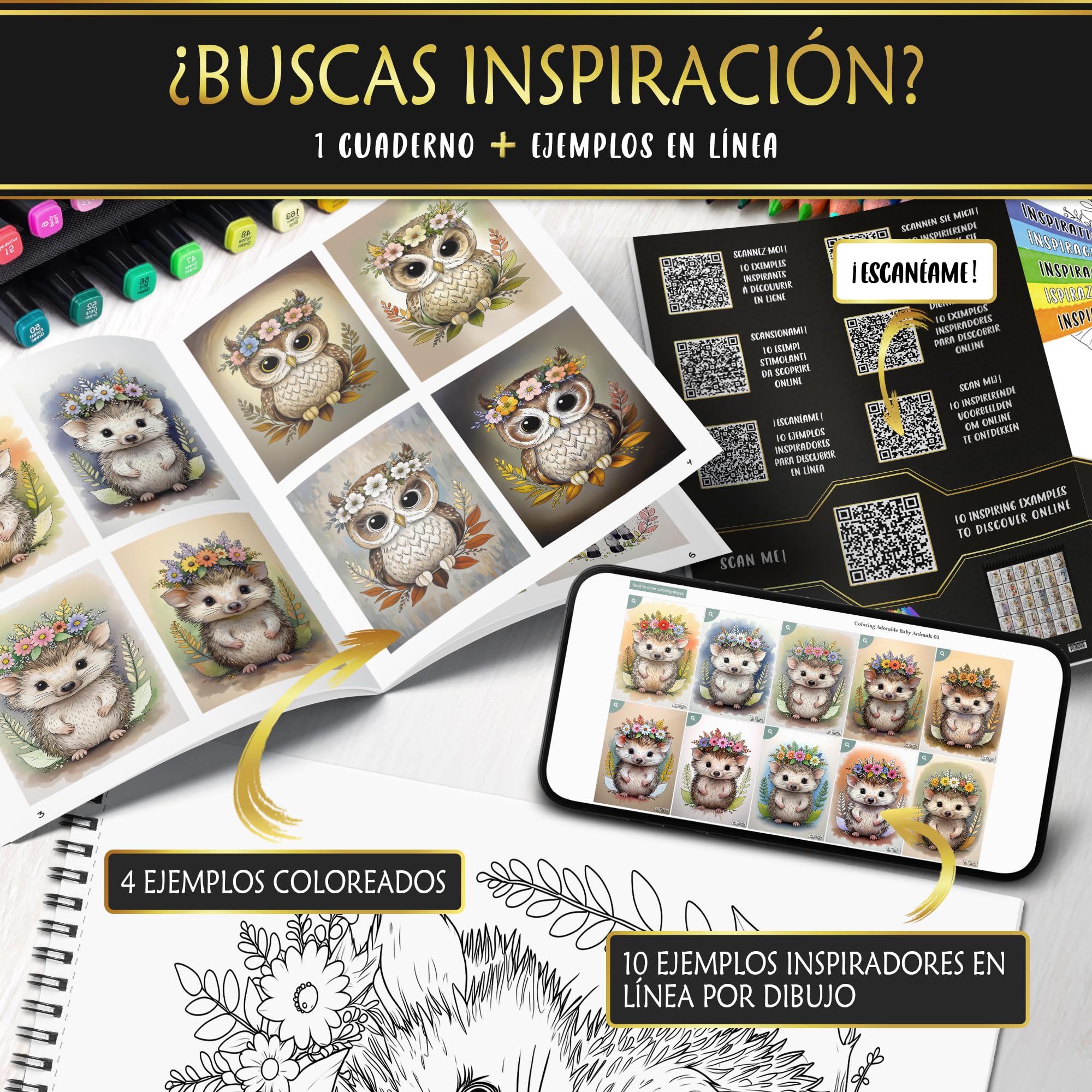 Adorables Crías de Animales Libro de Colorear para Adultos y Adolescentes Papel Premium 200 g/m² Encuadernación en Espiral