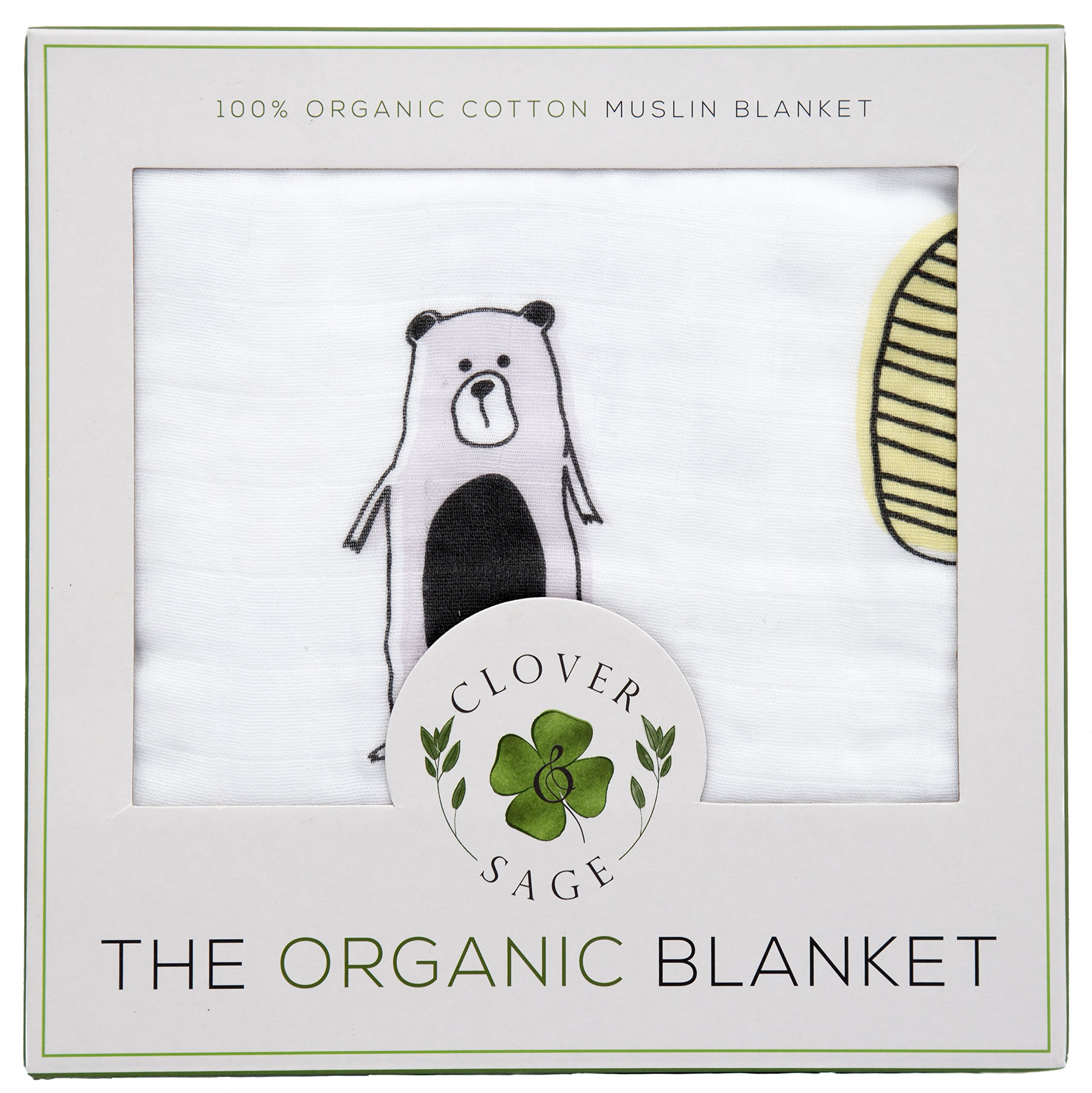 Clover & Sage Manta de muselina orgánica para bebé, 100% algodón hipoalergénico, mantas de cama – osos de abrazos
