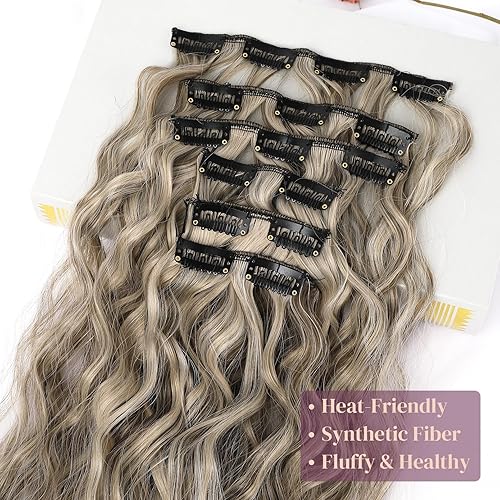 Miniatura 3 de LONAI - Extensiones de cabello con clip, 6 unidades, rizado de 24 pulgadas de largo, sintético, postizo para mujer
