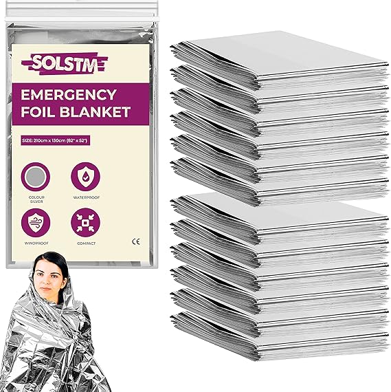 SOLSTM Emergency Foil Blankets 12 Pack Waterproof Reflective Thermal