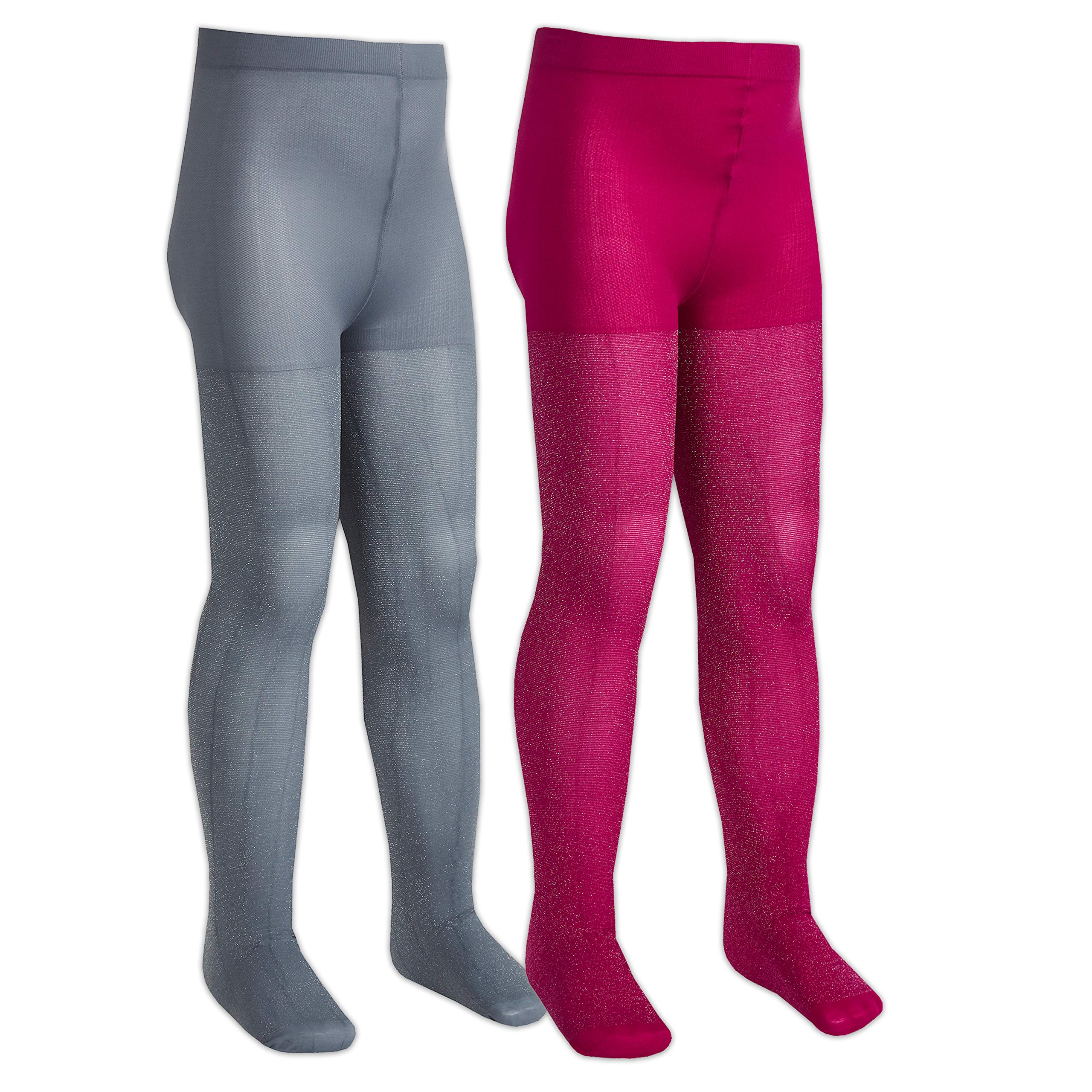 Metzuyan Girls Pink & Grey 2 Pairs Kids Infant Glitter Star Party School Tights Opaque 40 Denier 9-10 Years