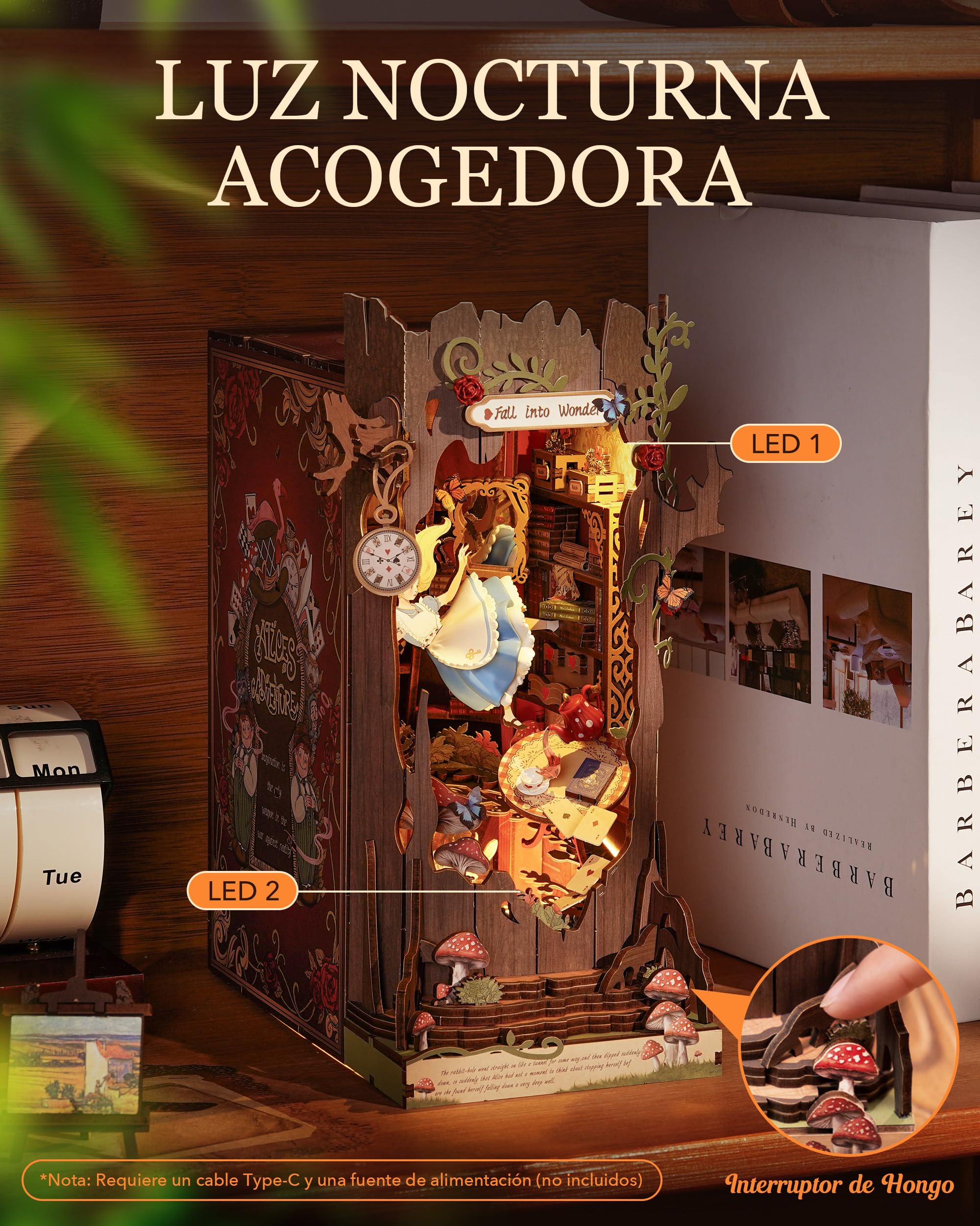 Rolife Book Nook Kit Casas Miniaturas para Montar Fall into Wonder Puzzle Madera 3D Adultos con Luces Decoracion Hogar Libro Maquetas para Construir Adultos Regalo para Profesora Madre Niños