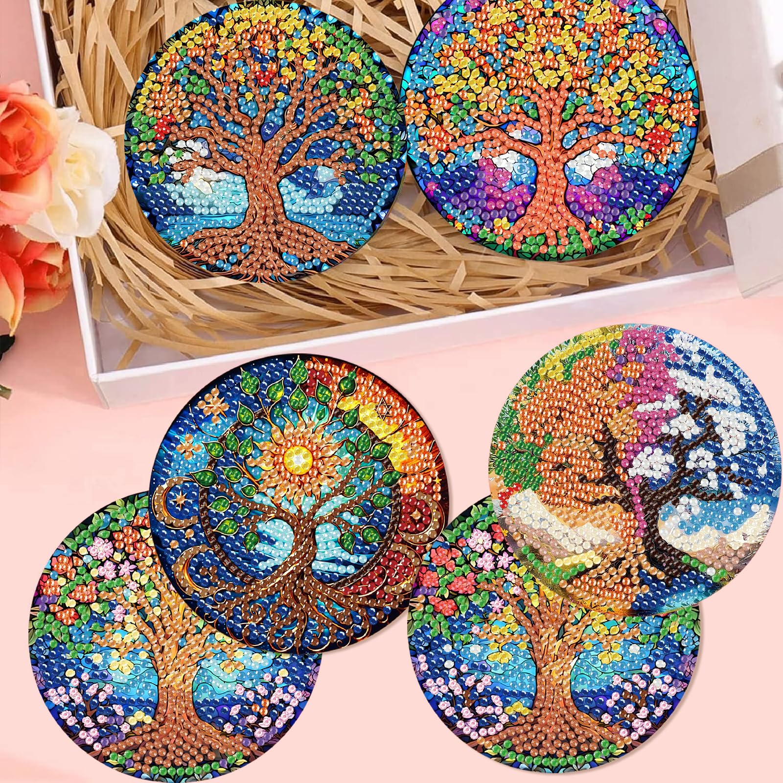8 Pcs Diamond Art Coasters Kits with Holder - Image 2
